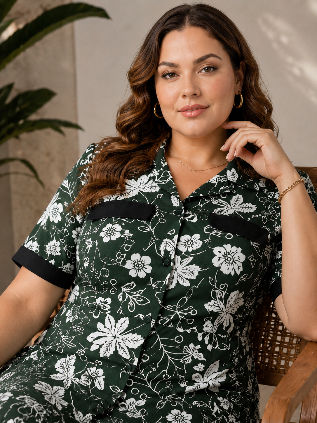 U&F Beyond Emerald Green Plus Size Floral Printed Shirt Dress