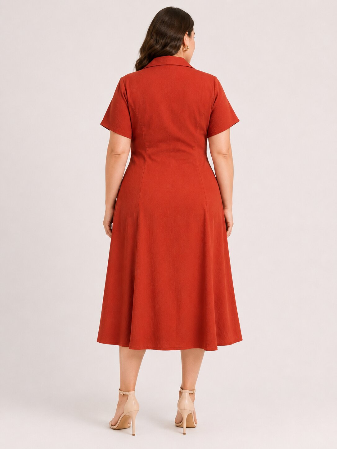 U&F Beyond Plus Size Rust Solid Fit & Flare Midi Dress