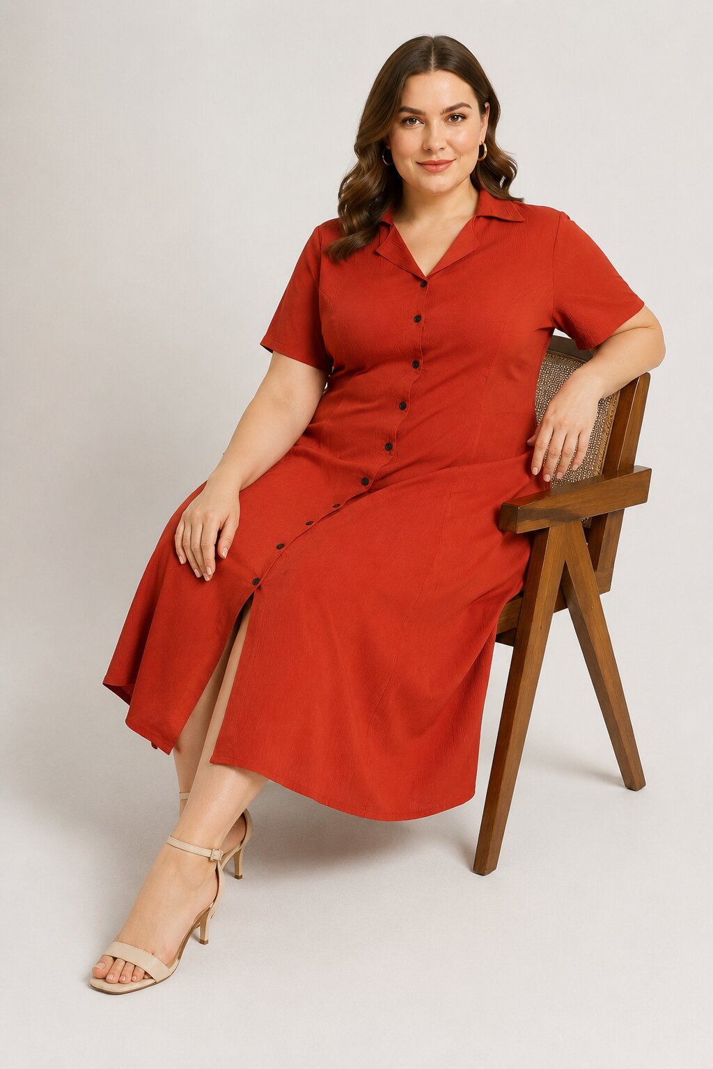 U&F Beyond Plus Size Rust Solid Fit & Flare Midi Dress