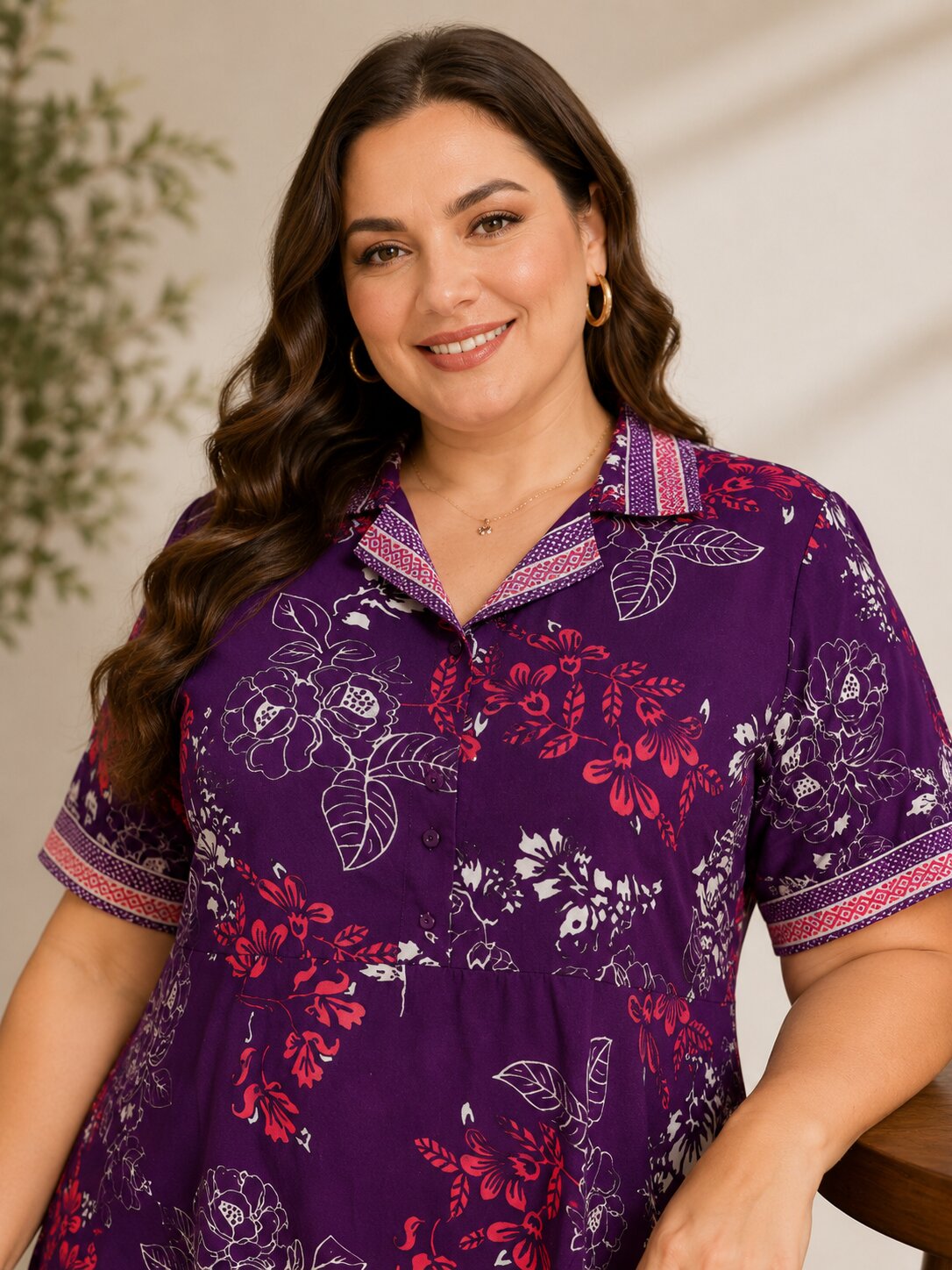 U&F Beyond Plus Size Purple Floral Printed Fit & Flare Midi Dress