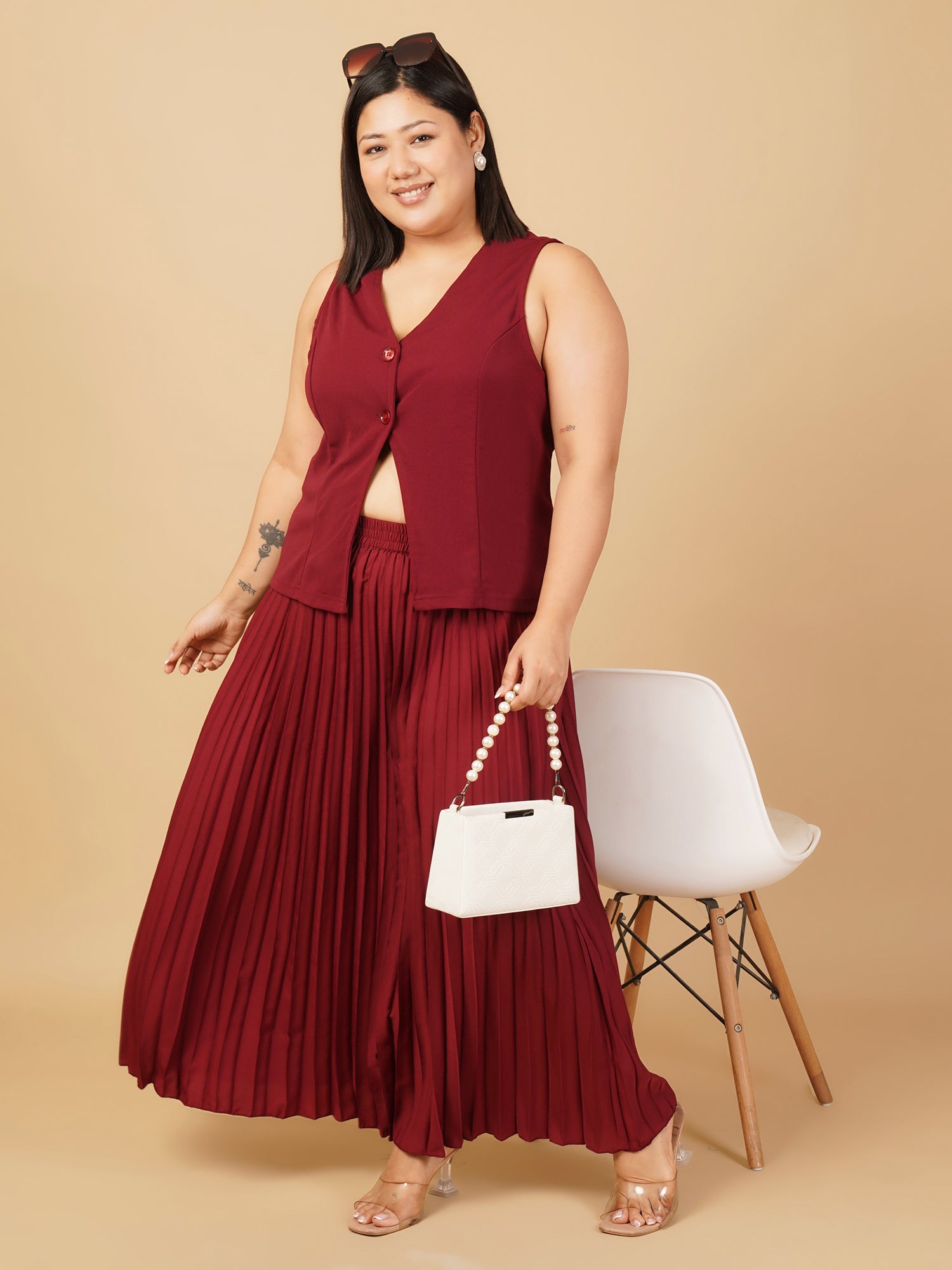 U&F Beyond Plus Size Ruby Pleated Co-Ord Set
