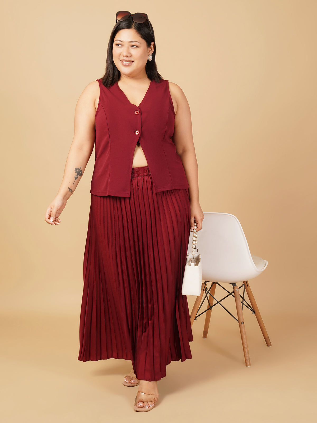 U&F Beyond Plus Size Ruby Pleated Co-Ord Set