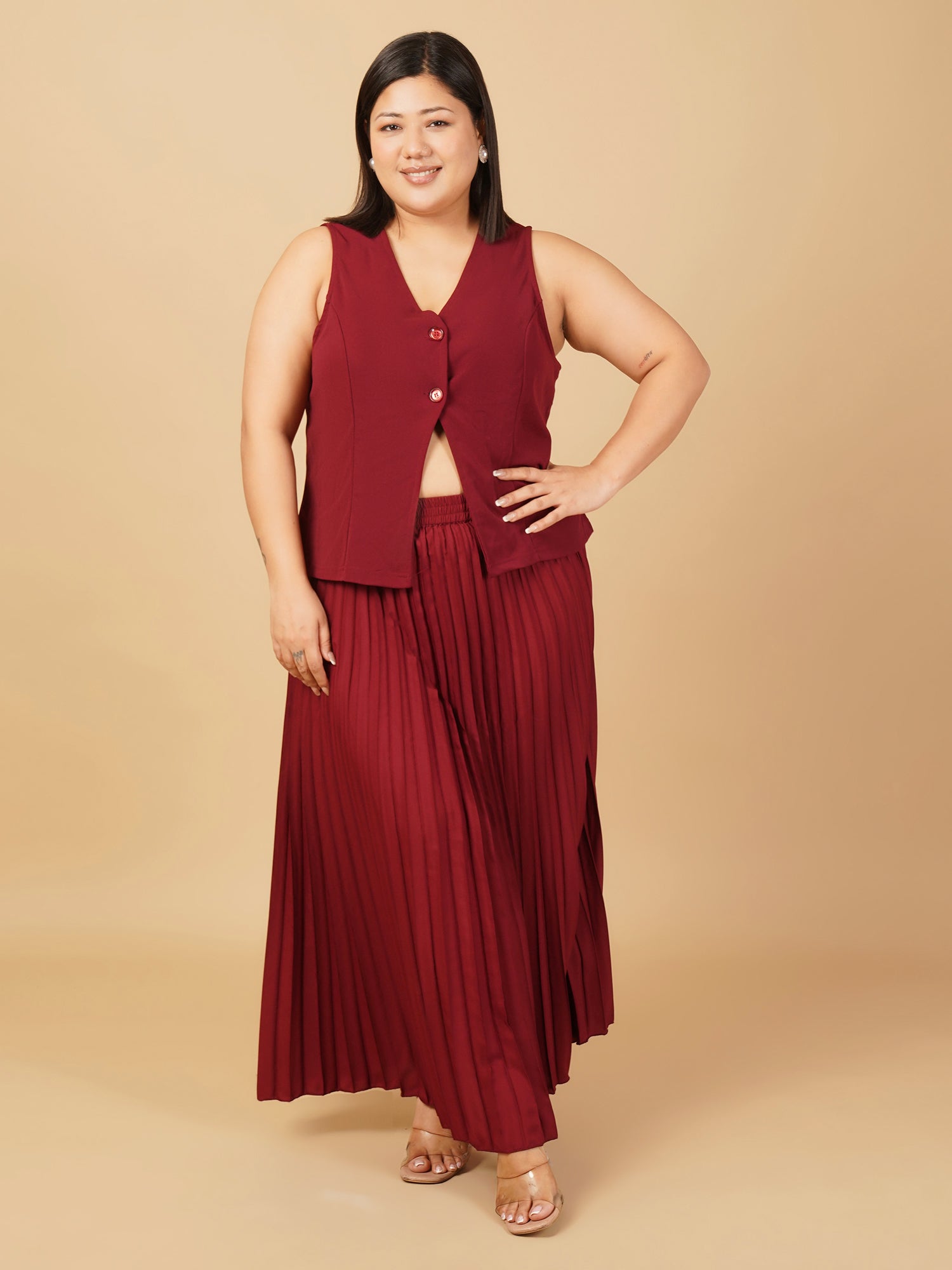 U&F Beyond Plus Size Ruby Pleated Co-Ord Set
