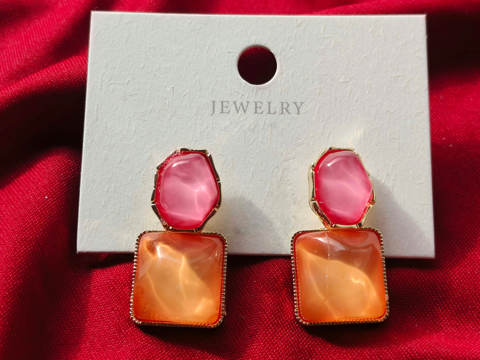 Pink & Orange Dual-Stone Drop Earring