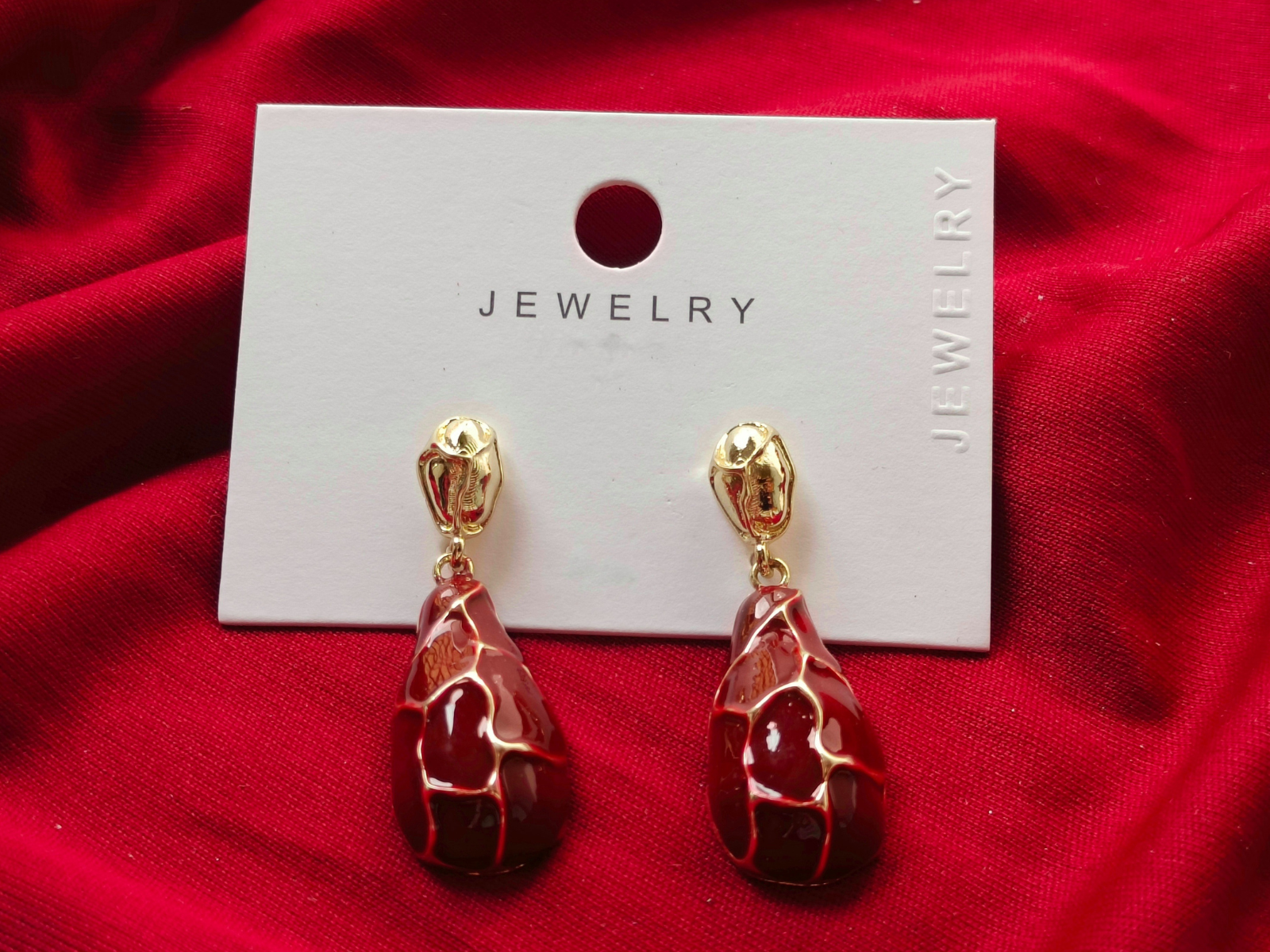 Red Teardrop Enamel Drop Earring