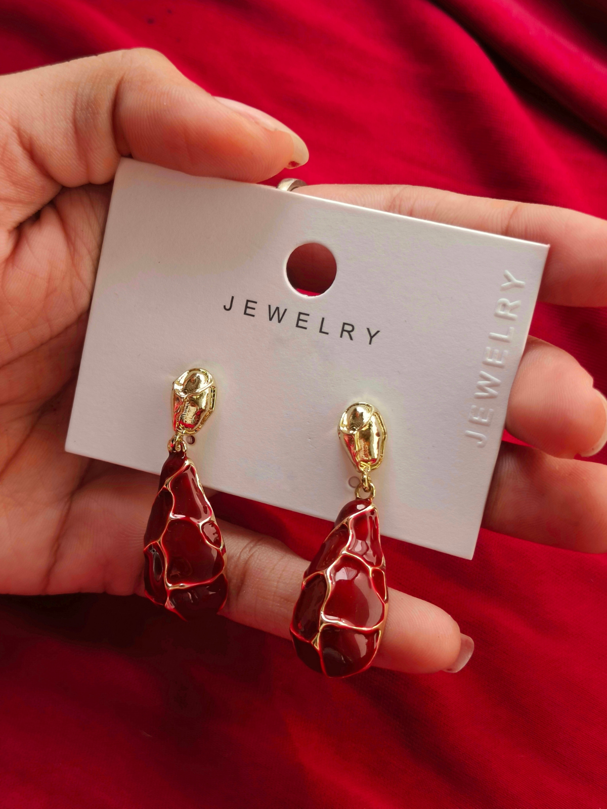 Red Teardrop Enamel Drop Earring