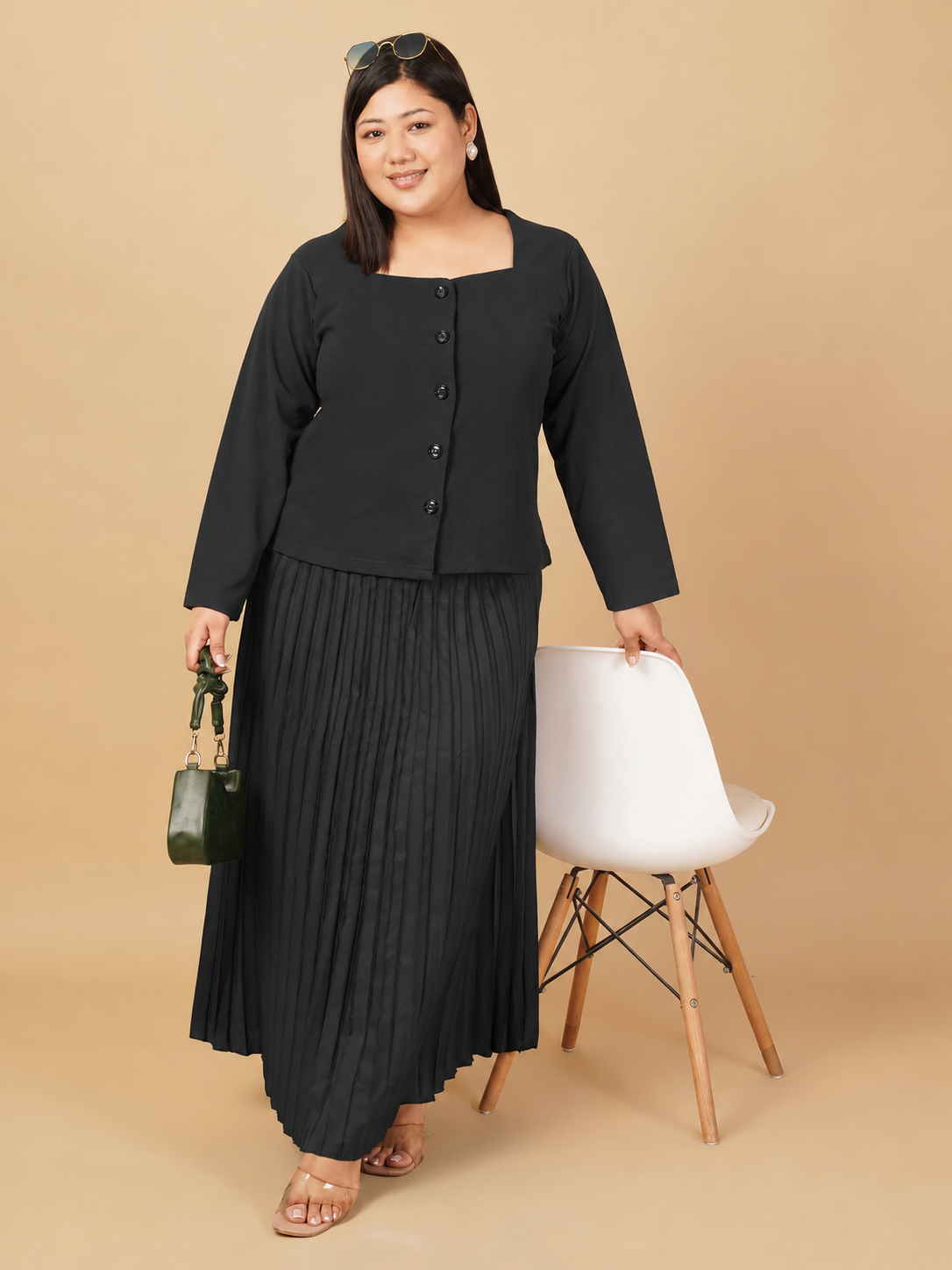 U&F Beyond Black Plus Size Pleated Grace Co-ord Set