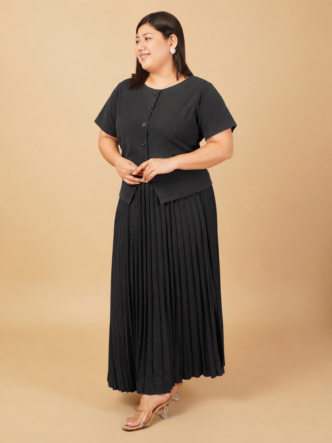 U&F Beyond Black Plus Size Pleated Grace Co-ord Set