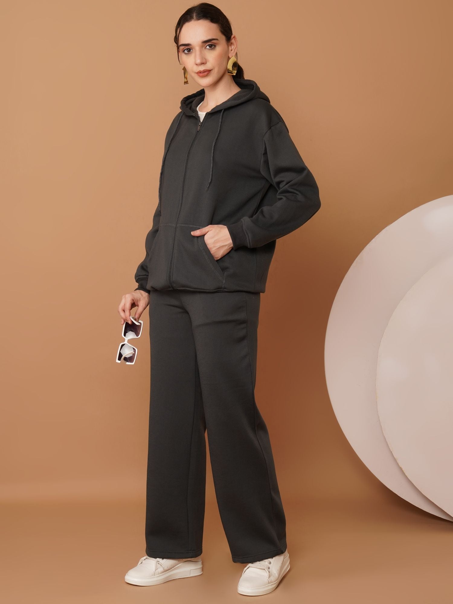 U&F Women’s Charcoal Grey (Zip-Up Hoodie & Trousers) – Soft Touch, Breathable Cotton Tracksuit