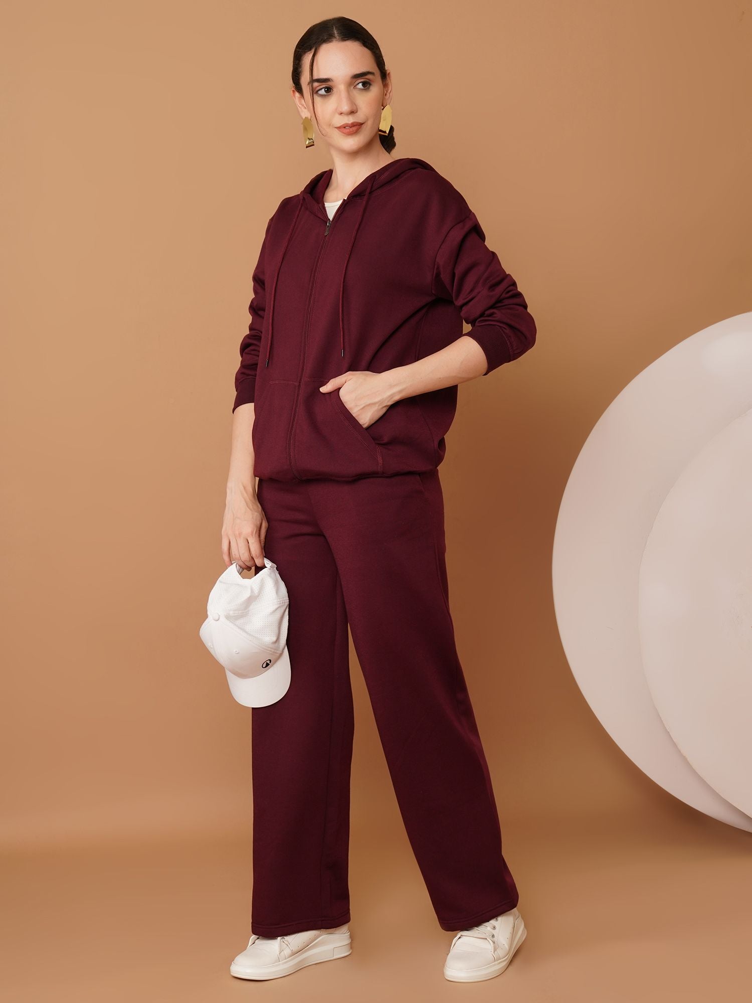 U&F Women’s Burgundy (Zip-Up Hoodie & Trousers) – Soft Touch, Breathable Cotton Tracksuit