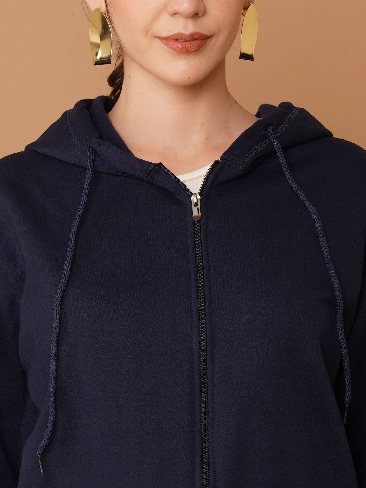 U&F Women’s Navy Blue Zip-Up Sweatshirt – Soft Touch, Breathable Polyester Cotton Hoodie Jacket (S–XL)