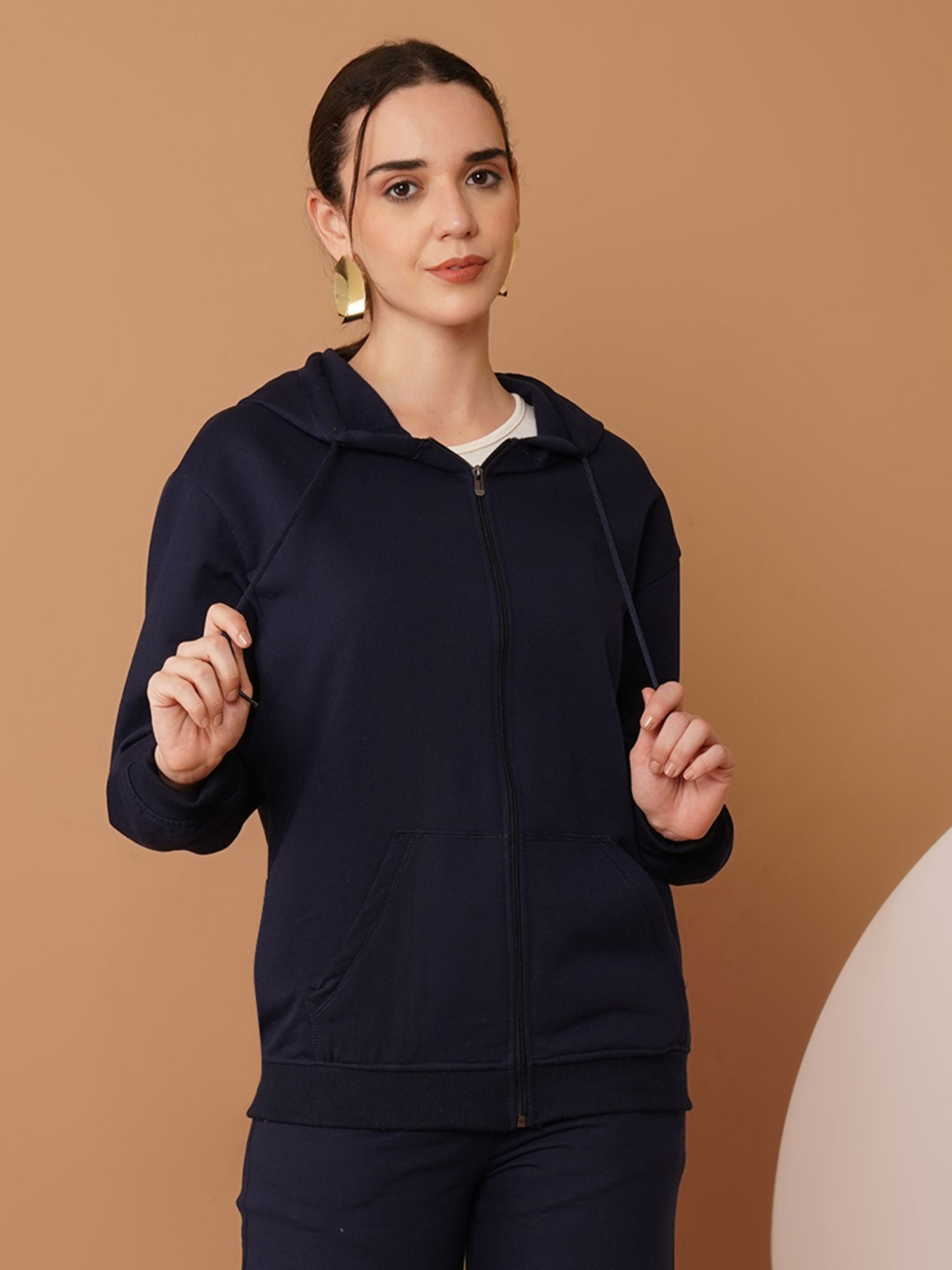 U&F Women’s Navy Blue Zip-Up Sweatshirt – Soft Touch, Breathable Polyester Cotton Hoodie Jacket (S–XL)