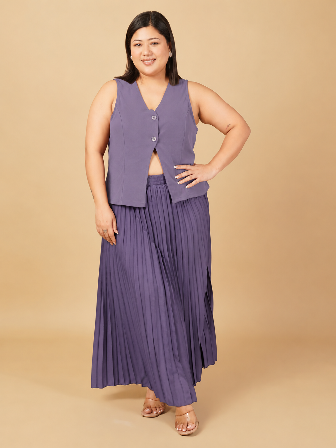 U&F Beyond Plus Size Amethyst Grace Pleated Co-Ord Set