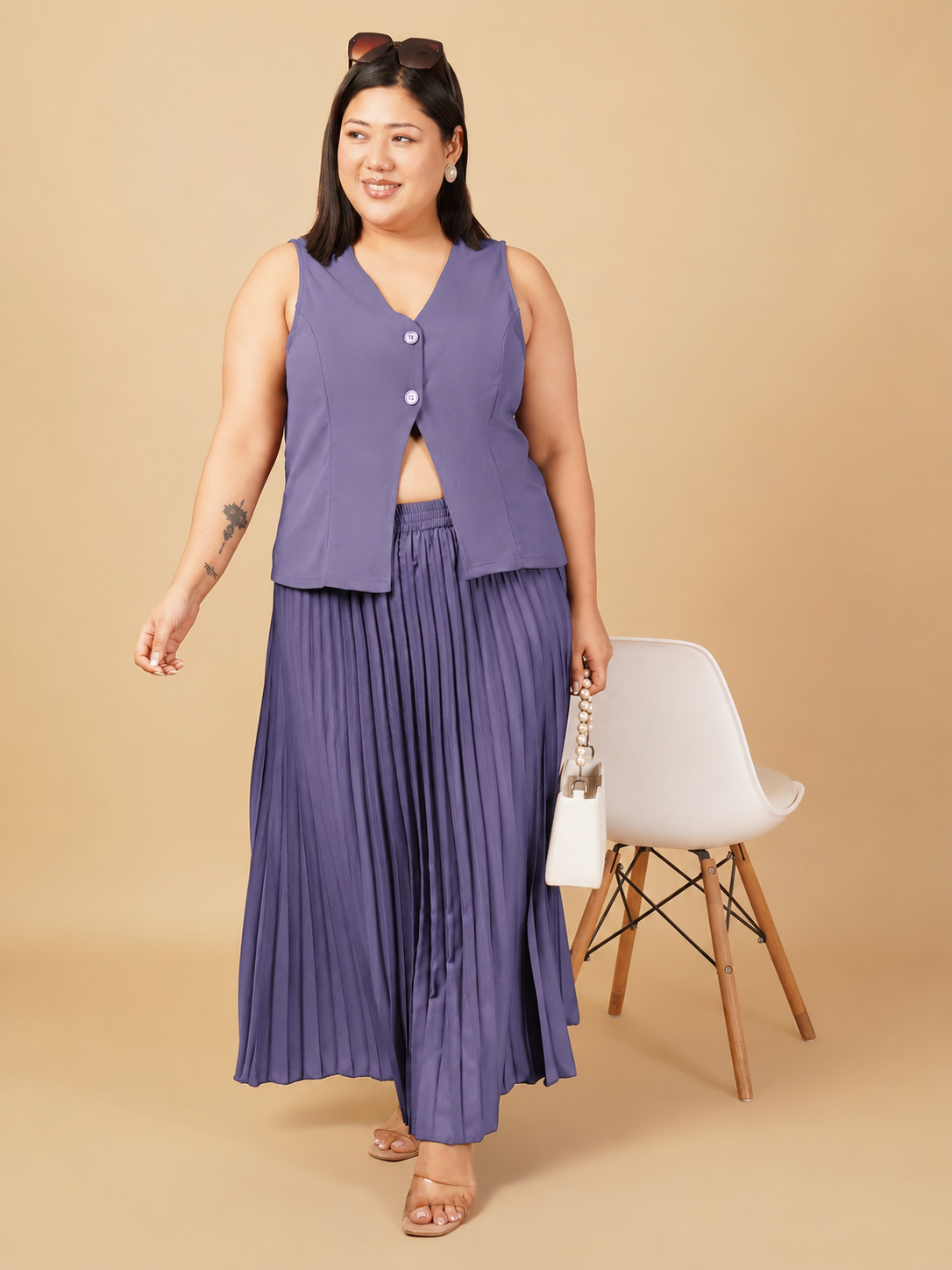 U&F Beyond Plus Size Amethyst Grace Pleated Co-Ord Set