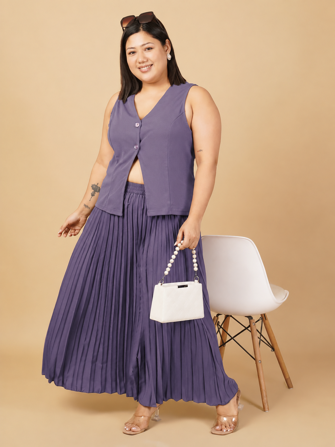 U&F Beyond Plus Size Amethyst Grace Pleated Co-Ord Set