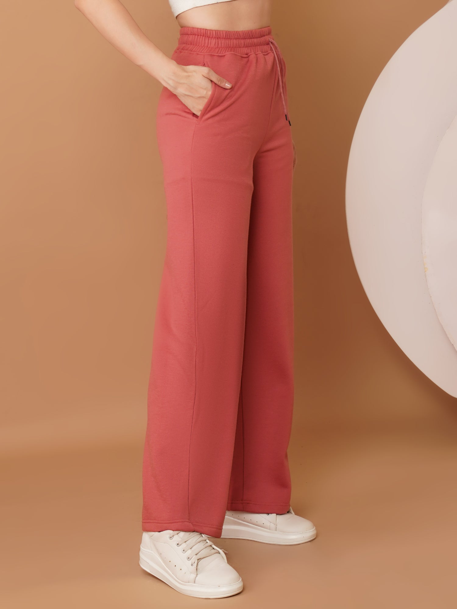 U&F Women’s Pink Straight Fit – Soft Touch, Breathable Cotton Jogger Trousers