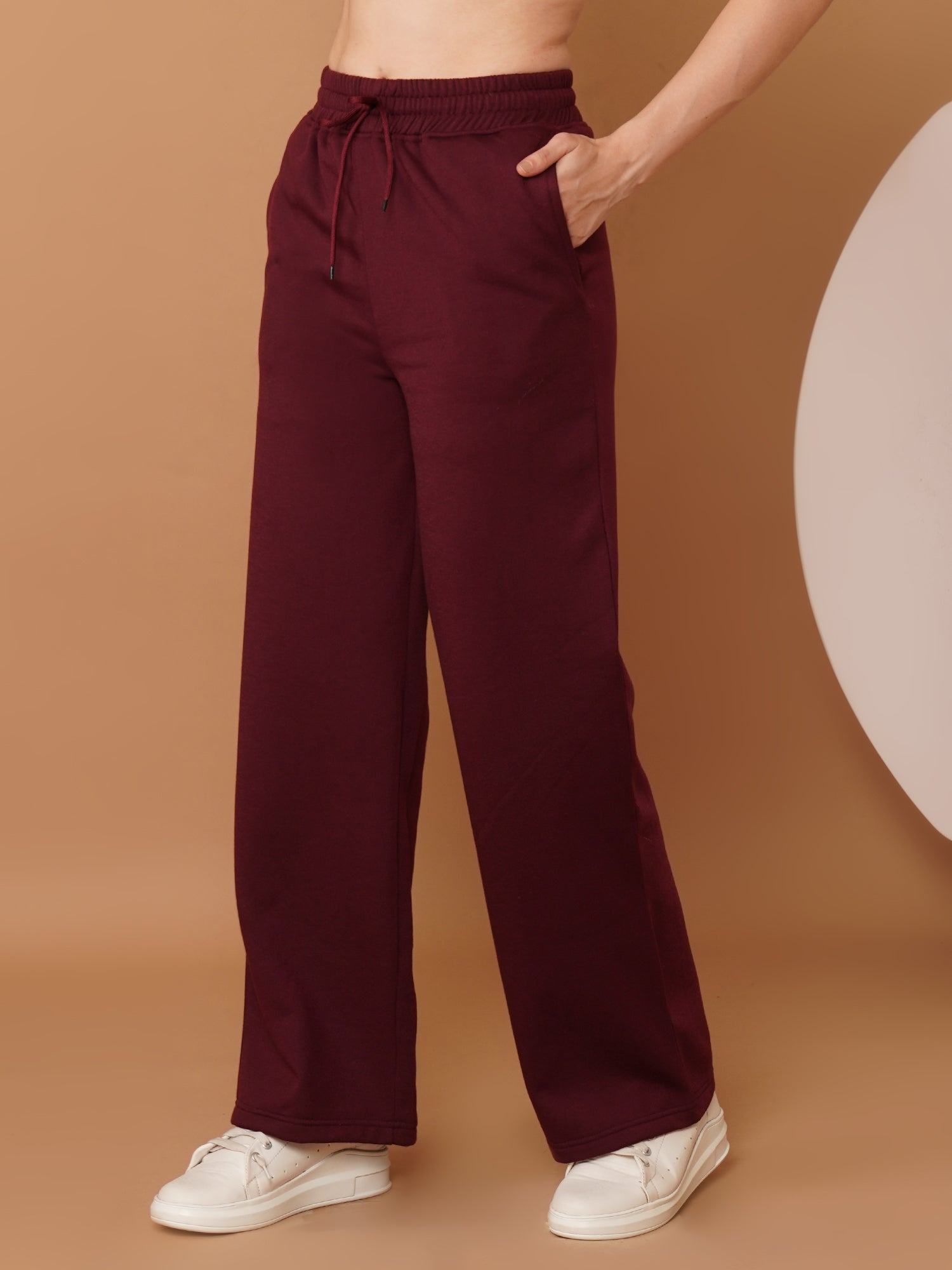U&F Women’s Burgundy Straight Fit – Soft Touch, Breathable Cotton Jogger Trousers