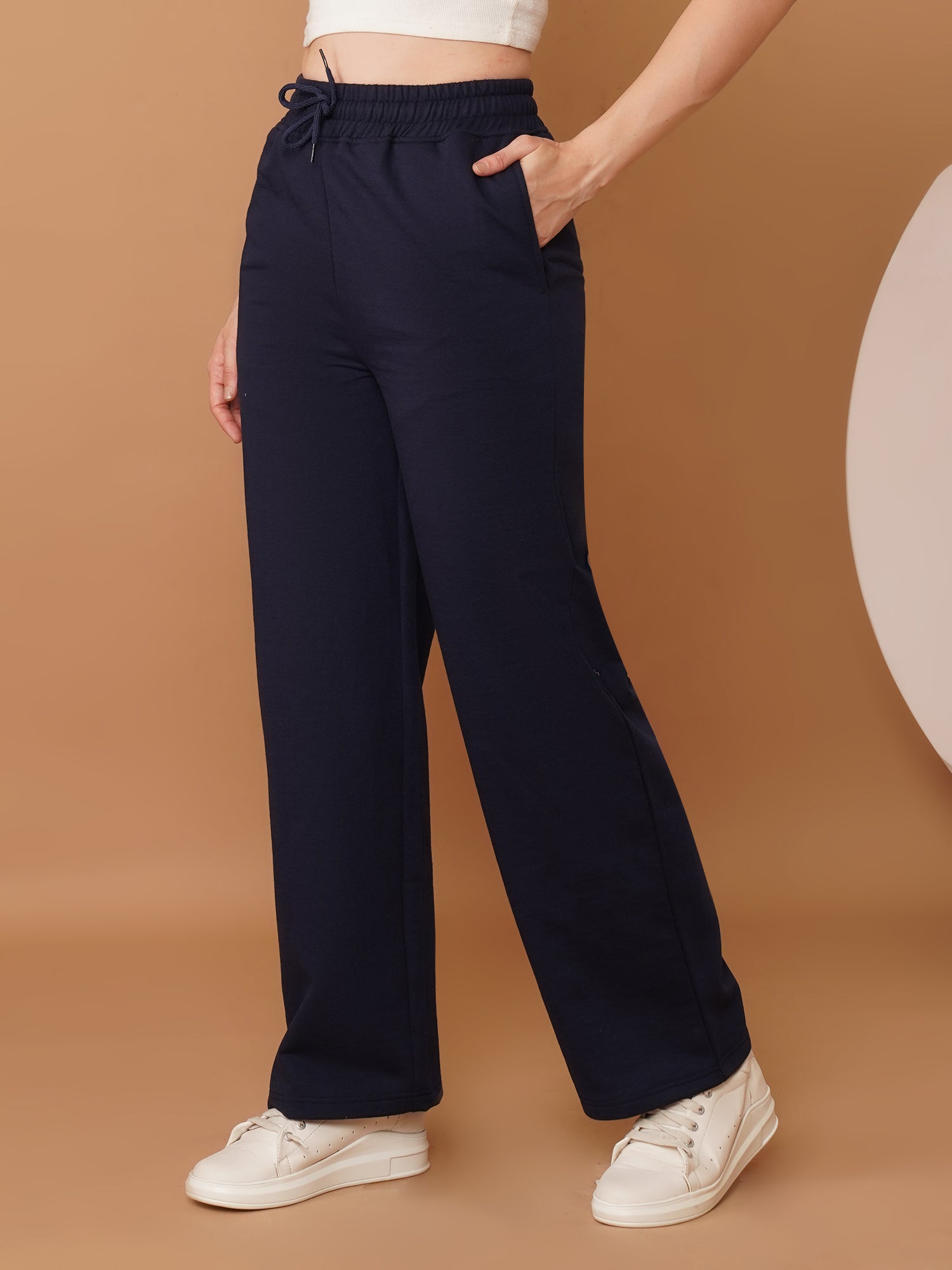 U&F Women’s Navy Blue Straight Fit – Soft Touch, Breathable Cotton Jogger Trousers