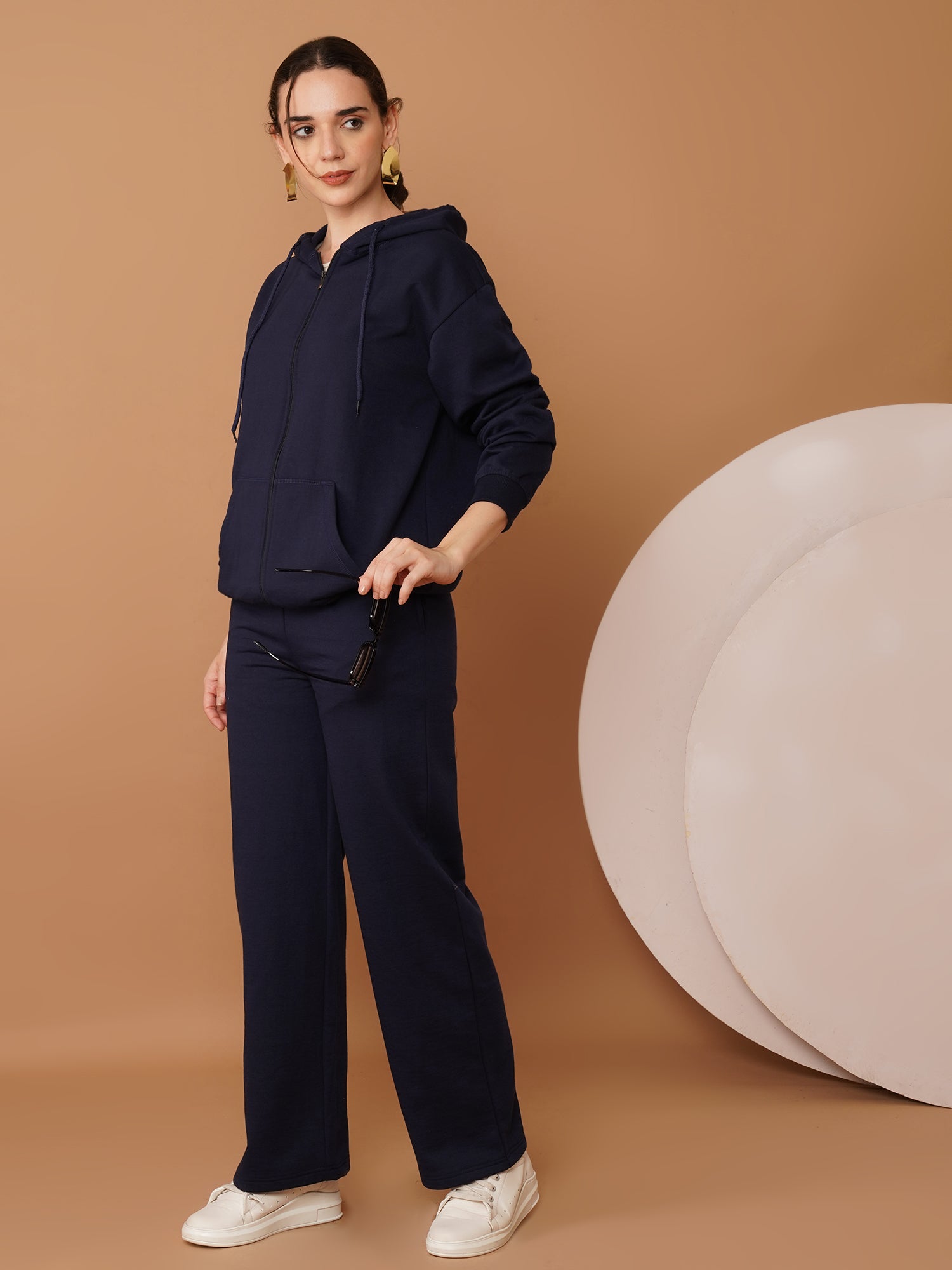 U&F Women’s Navy Blue Straight Fit – Soft Touch, Breathable Cotton Jogger Trousers
