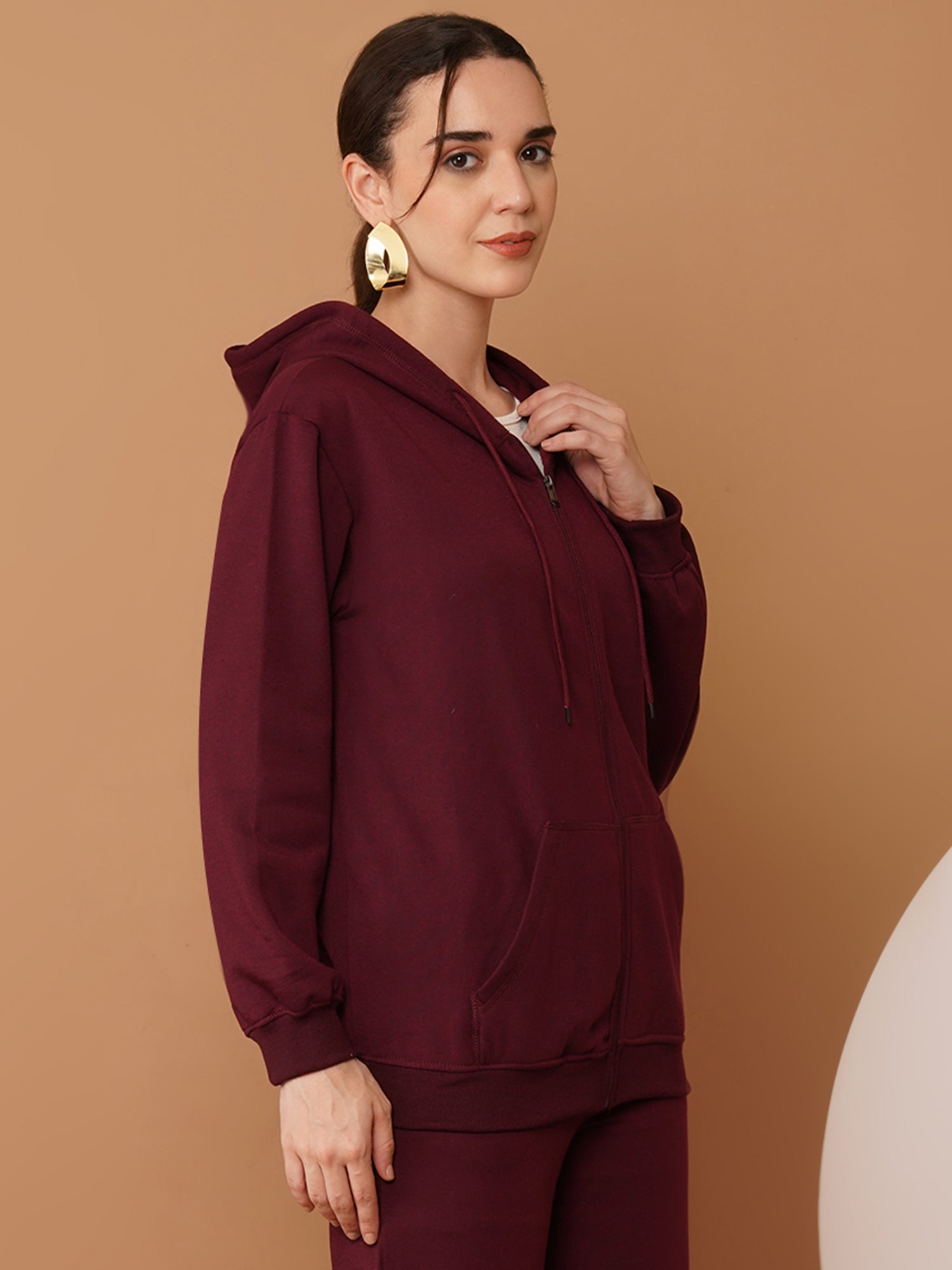 U&F Women’s Maroon Zip-Up Hooded Sweatshirt – Soft Touch, Breathable Polyester Cotton Hoodie (S–XL)