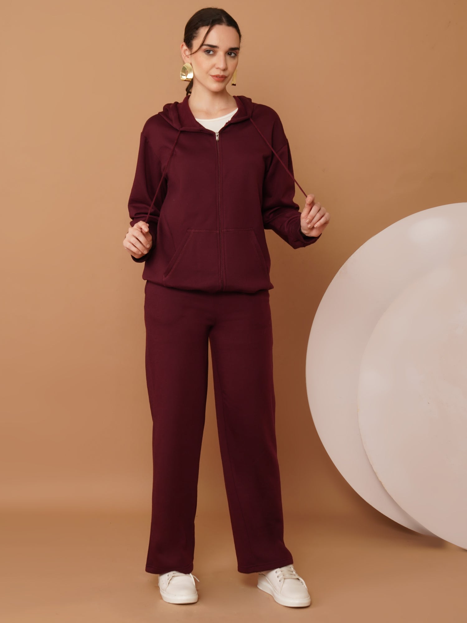 U&F Women’s Burgundy (Zip-Up Hoodie & Trousers) – Soft Touch, Breathable Cotton Tracksuit