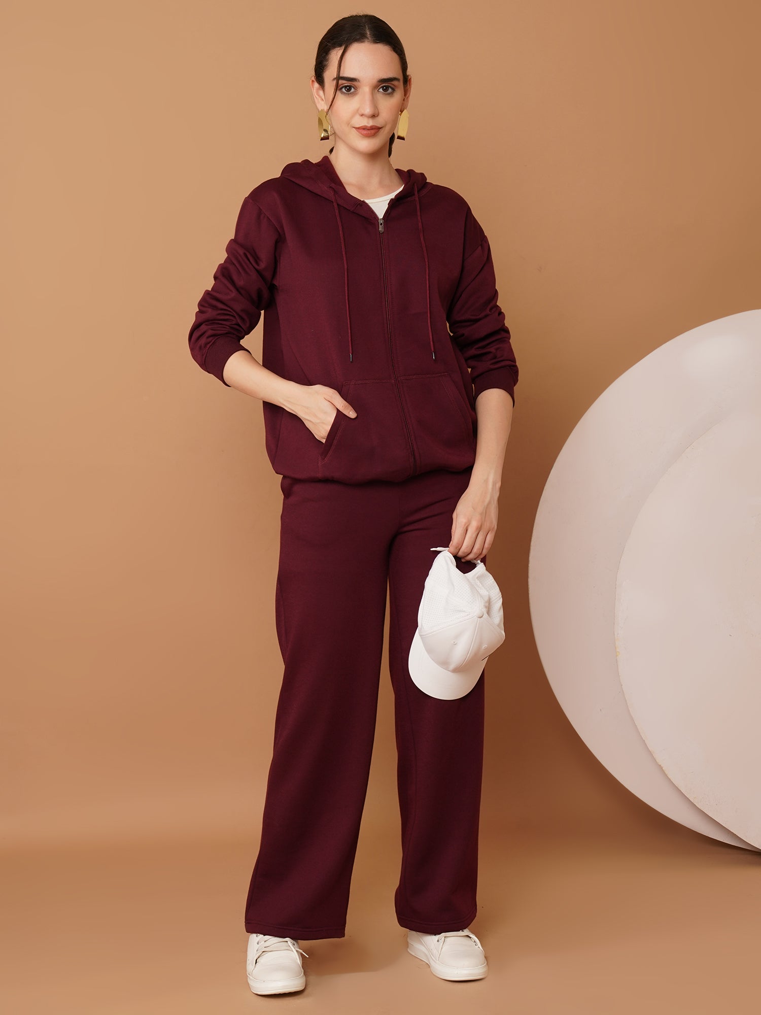 U&F Women’s Burgundy (Zip-Up Hoodie & Trousers) – Soft Touch, Breathable Cotton Tracksuit