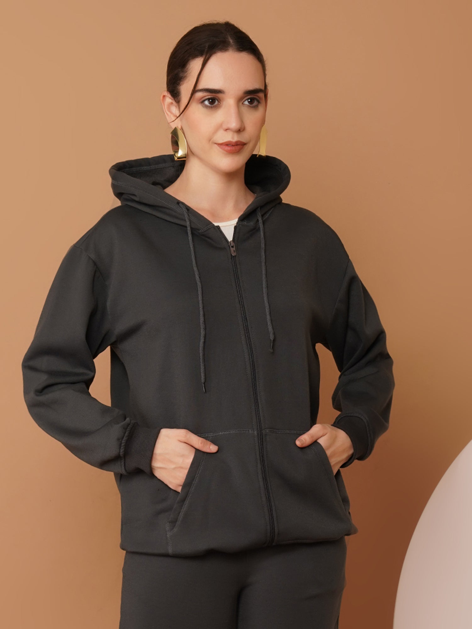 U&F Women’s Black Zip-Up Hooded Sweatshirt – Soft Touch, Breathable Polyester Cotton Hoodie (S–XL)