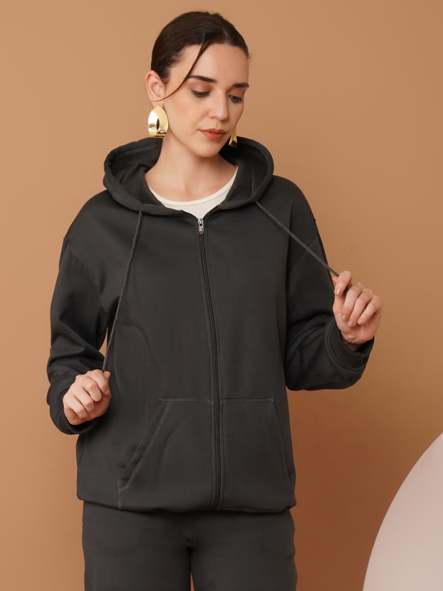 U&F Women’s Black Zip-Up Hooded Sweatshirt – Soft Touch, Breathable Polyester Cotton Hoodie (S–XL)
