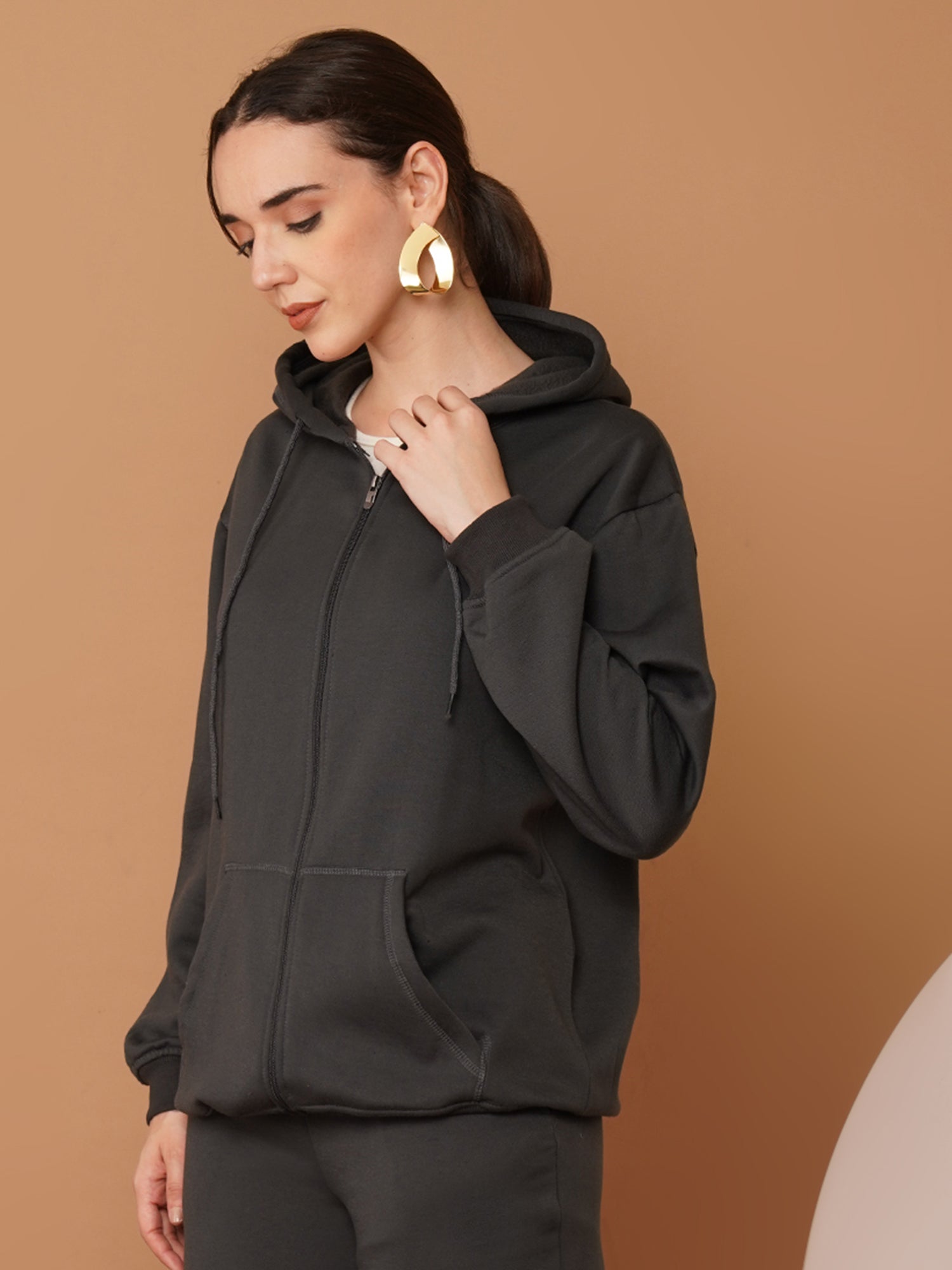U&F Women’s Black Zip-Up Hooded Sweatshirt – Soft Touch, Breathable Polyester Cotton Hoodie (S–XL)