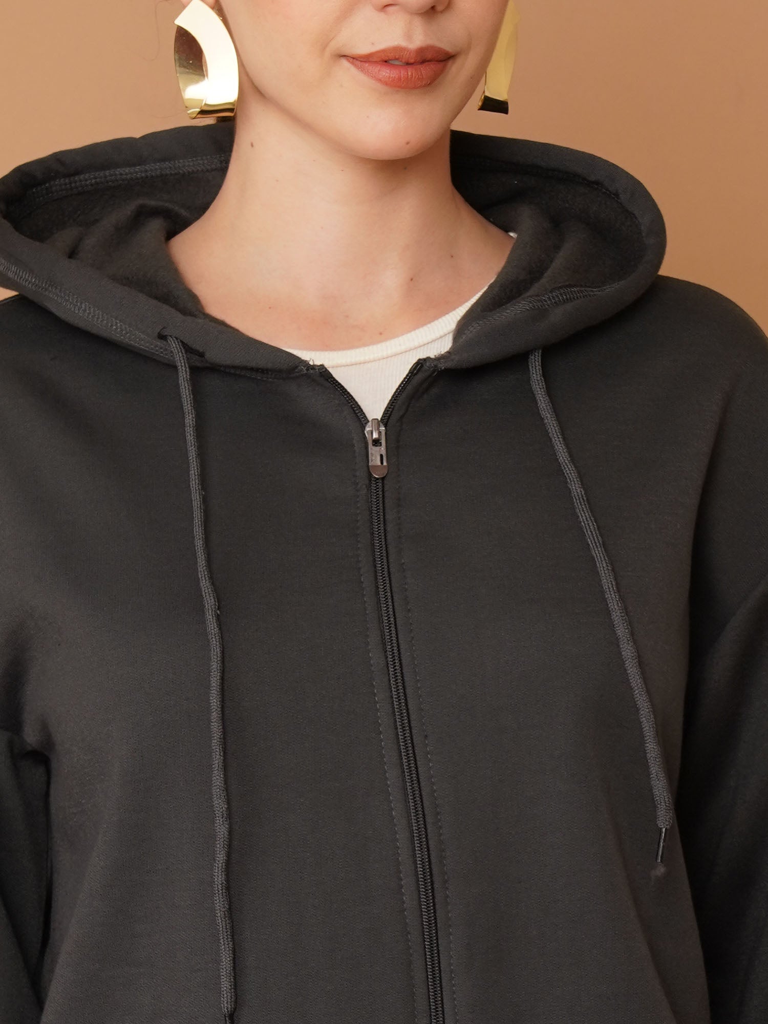 U&F Women’s Black Zip-Up Hooded Sweatshirt – Soft Touch, Breathable Polyester Cotton Hoodie (S–XL)