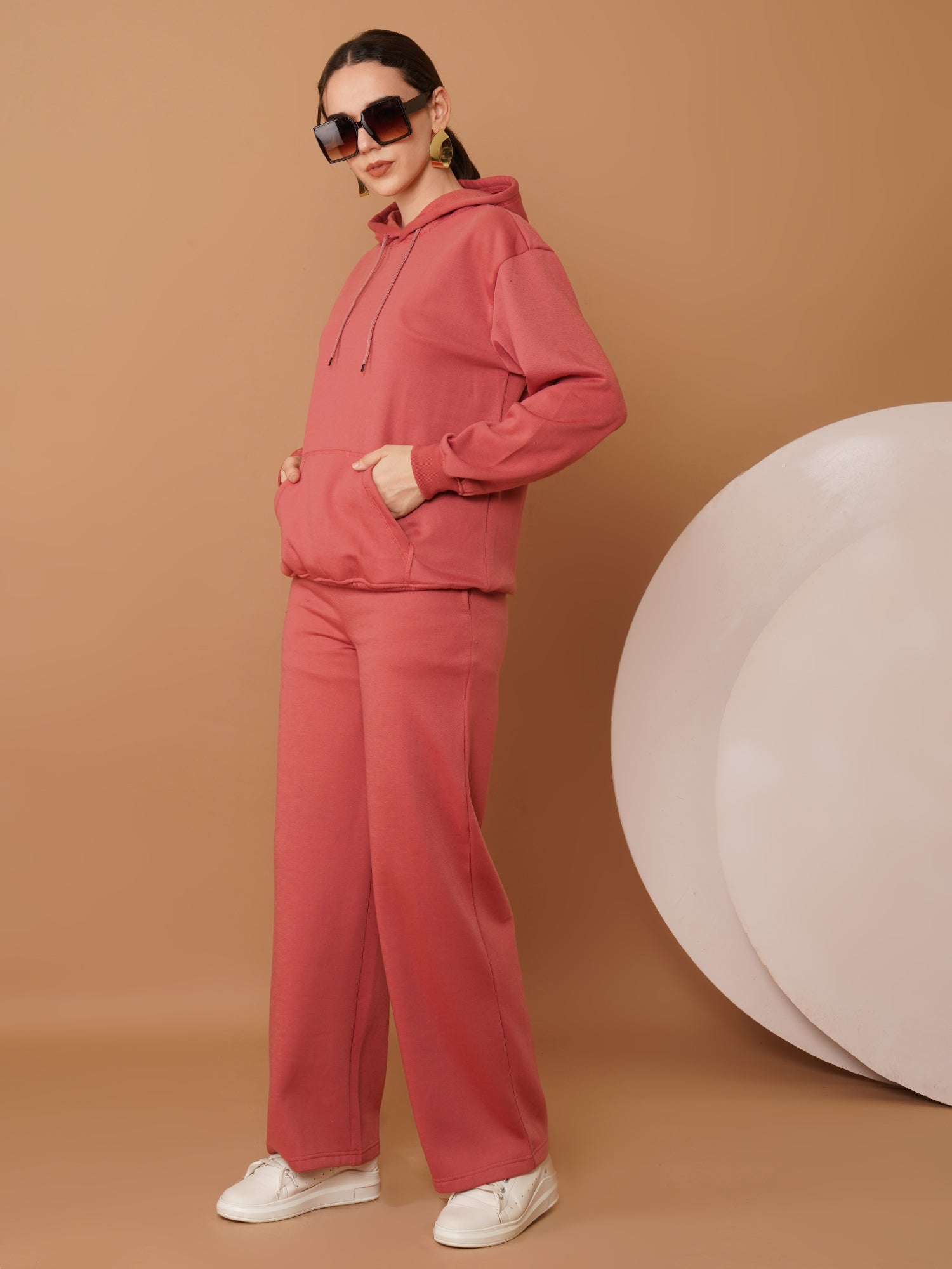 U&F Women’s Pink (Pullover Hoodie & Trousers) – Soft Touch, Breathable Cotton Tracksuit