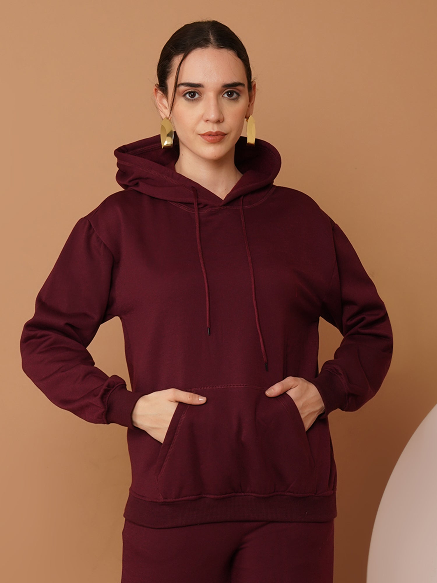 U&F Women’s Maroon Pullover Hoodie – Soft Touch, Breathable Polyester Cotton Sweatshirt (S–XL)