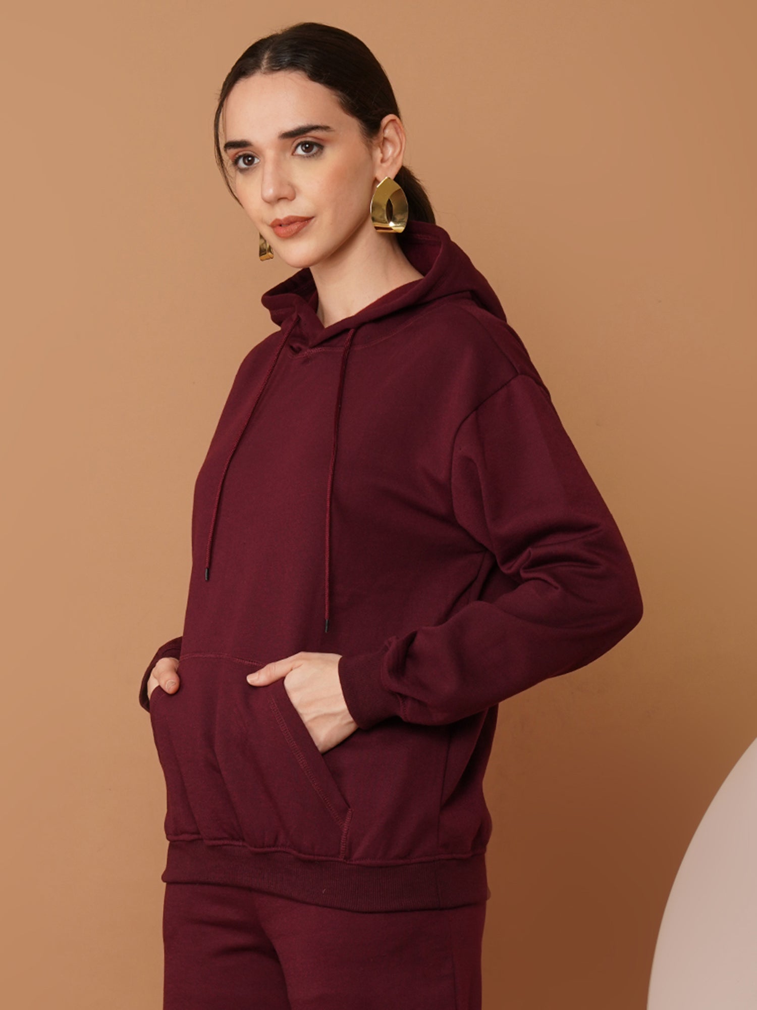 U&F Women’s Maroon Pullover Hoodie – Soft Touch, Breathable Polyester Cotton Sweatshirt (S–XL)