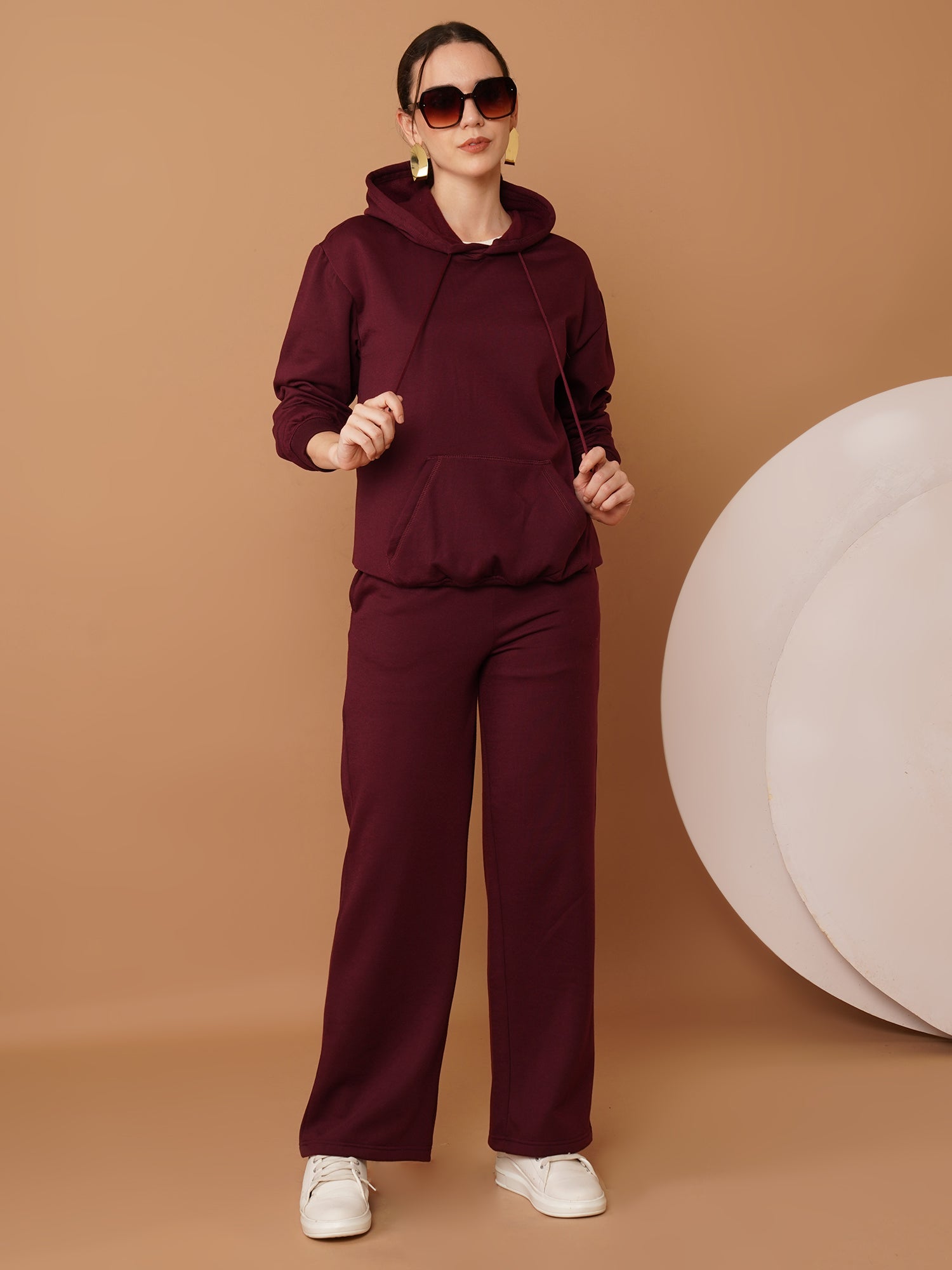 U&F Women’s Maroon Pullover Hoodie – Soft Touch, Breathable Polyester Cotton Sweatshirt (S–XL)