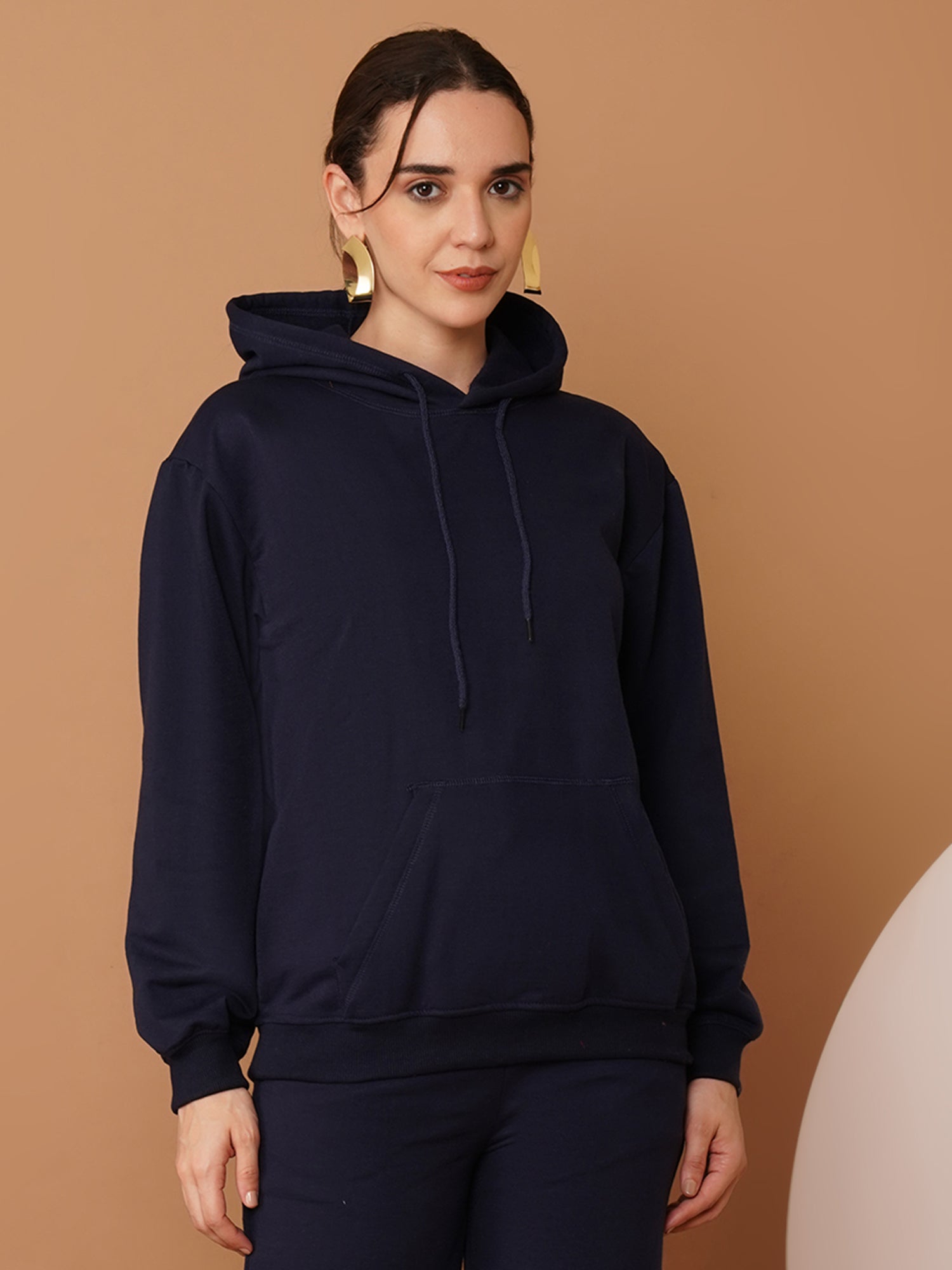 U&F Women’s Navy Blue Pullover Hoodie – Soft Touch, Breathable Polyester Cotton Sweatshirt (S–XL)