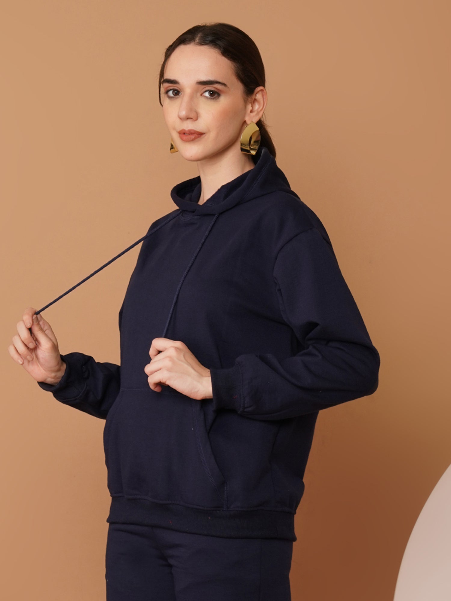 U&F Women’s Navy Blue Pullover Hoodie – Soft Touch, Breathable Polyester Cotton Sweatshirt (S–XL)