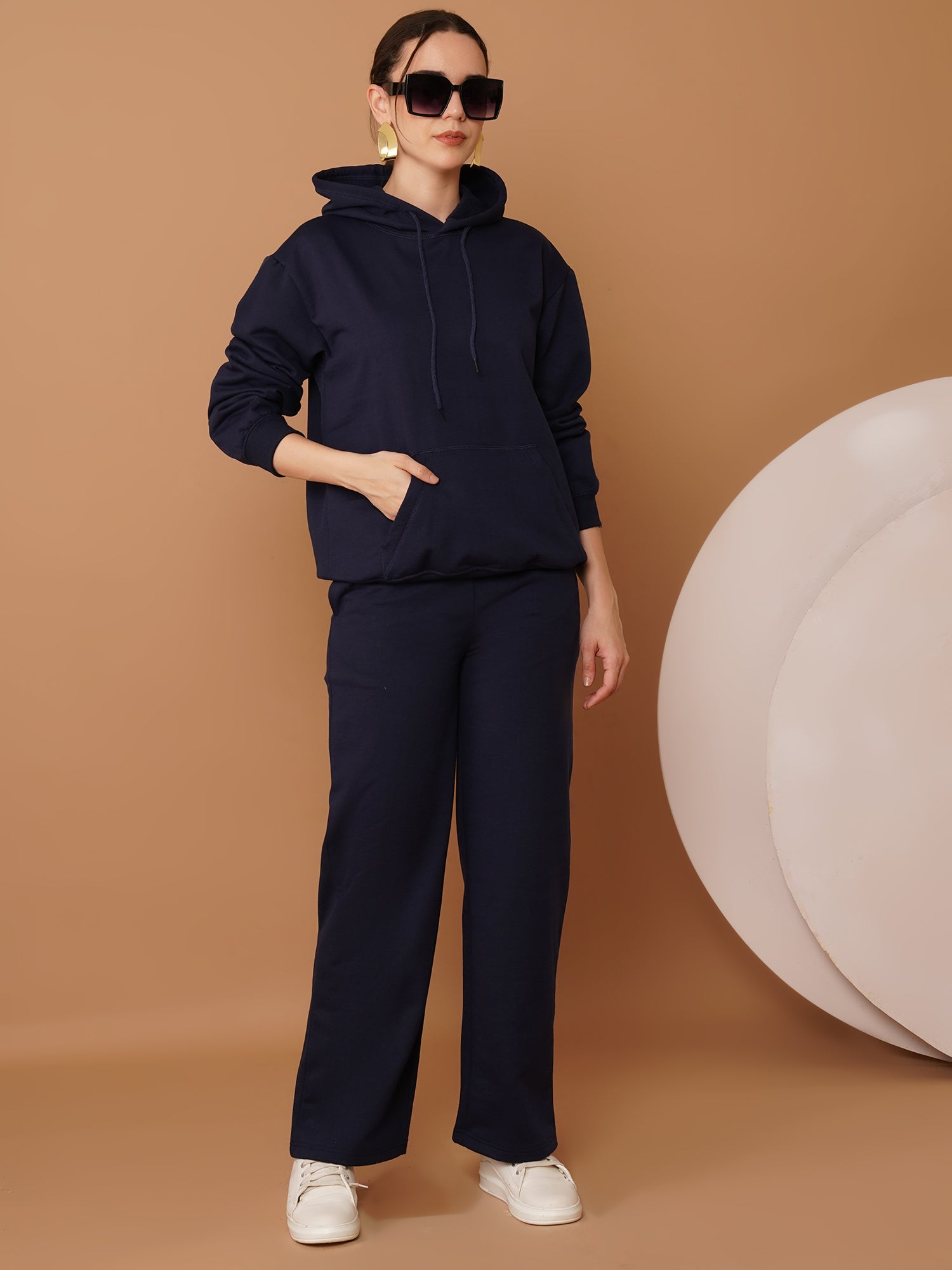 U&F Women’s Navy Blue Pullover Hoodie – Soft Touch, Breathable Polyester Cotton Sweatshirt (S–XL)