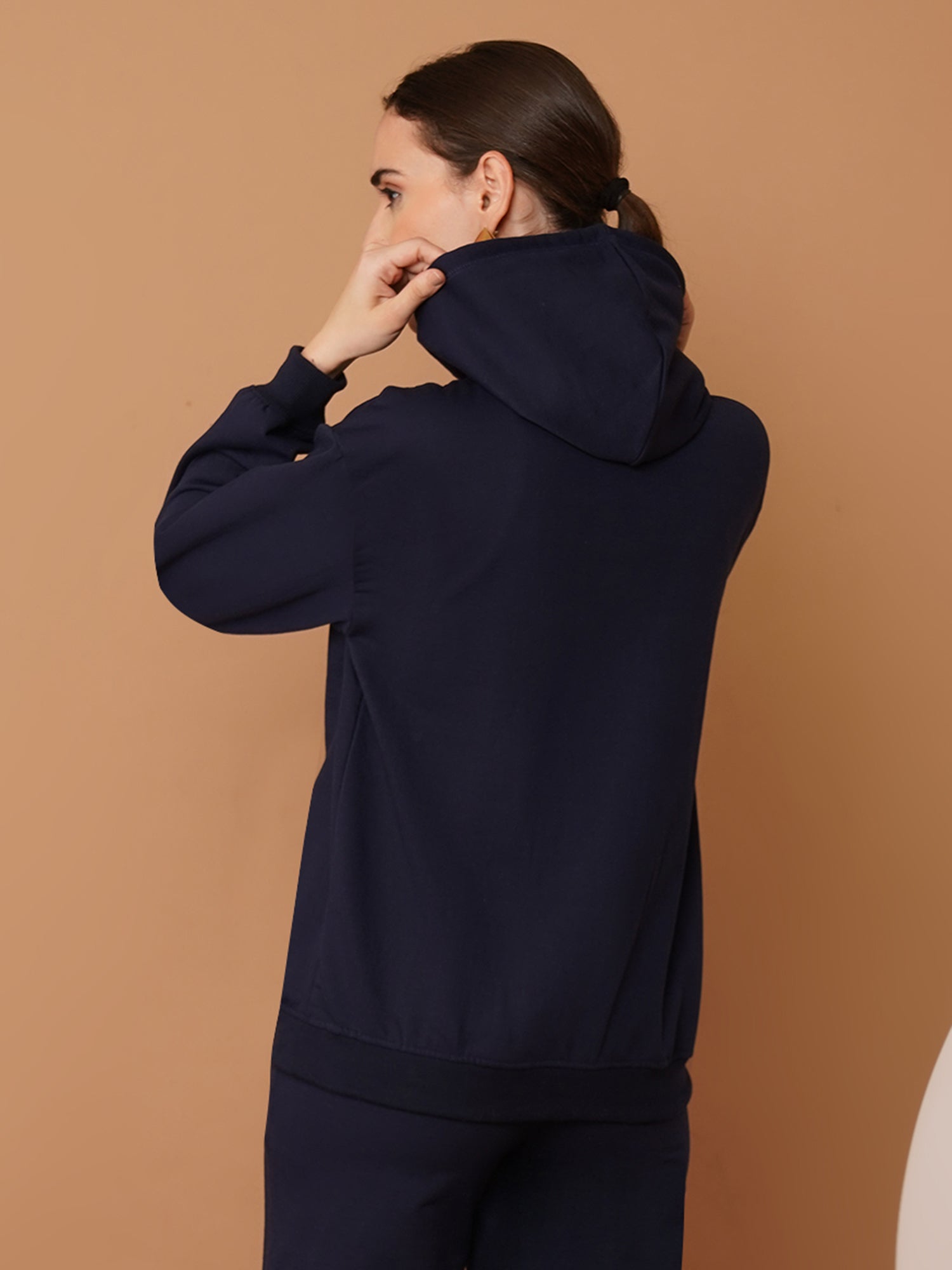 U&F Women’s Navy Blue Pullover Hoodie – Soft Touch, Breathable Polyester Cotton Sweatshirt (S–XL)