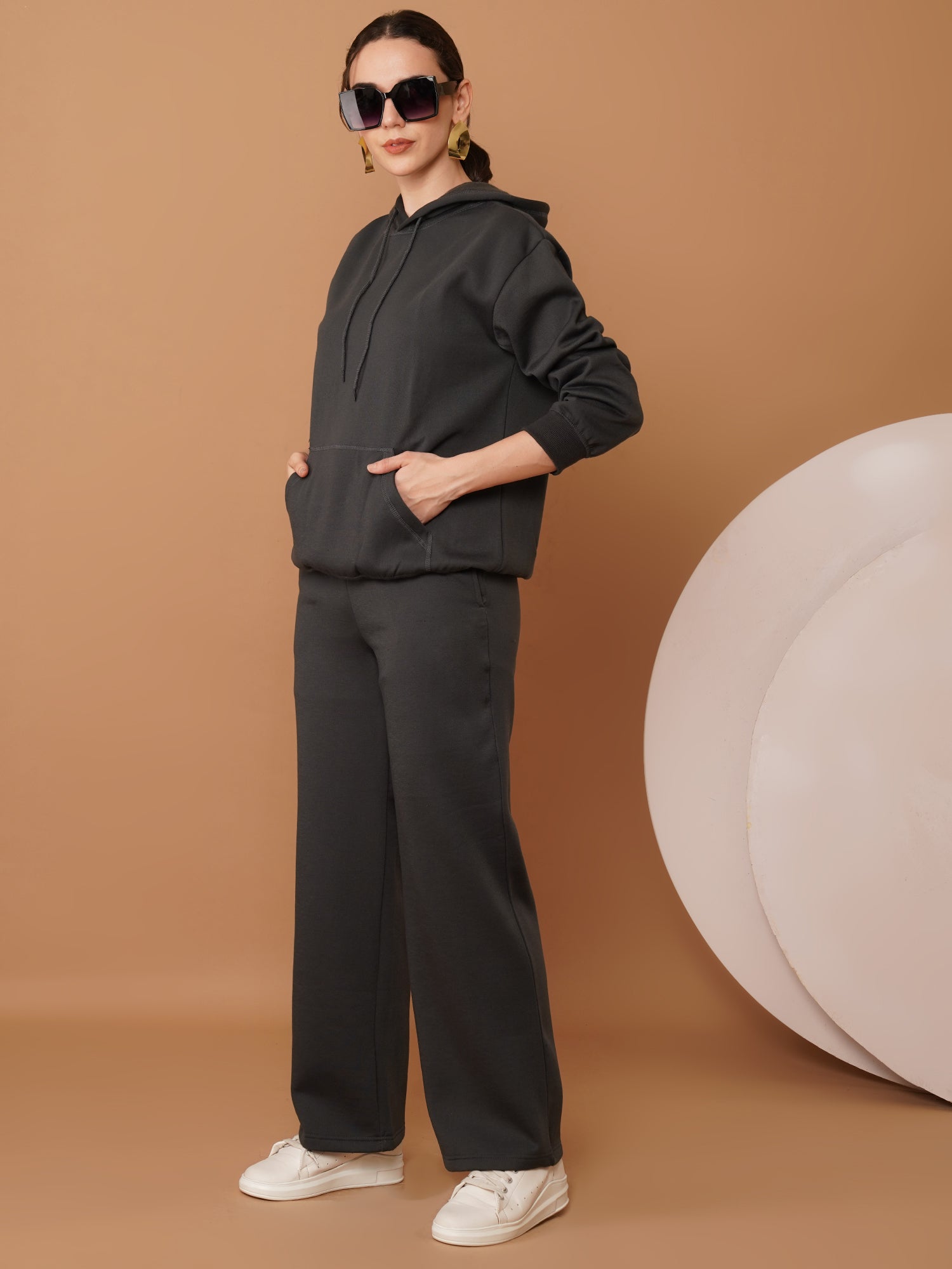 U&F Women’s Charcoal Grey (Pullover Hoodie & Trousers) – Soft Touch, Breathable Cotton Tracksuit