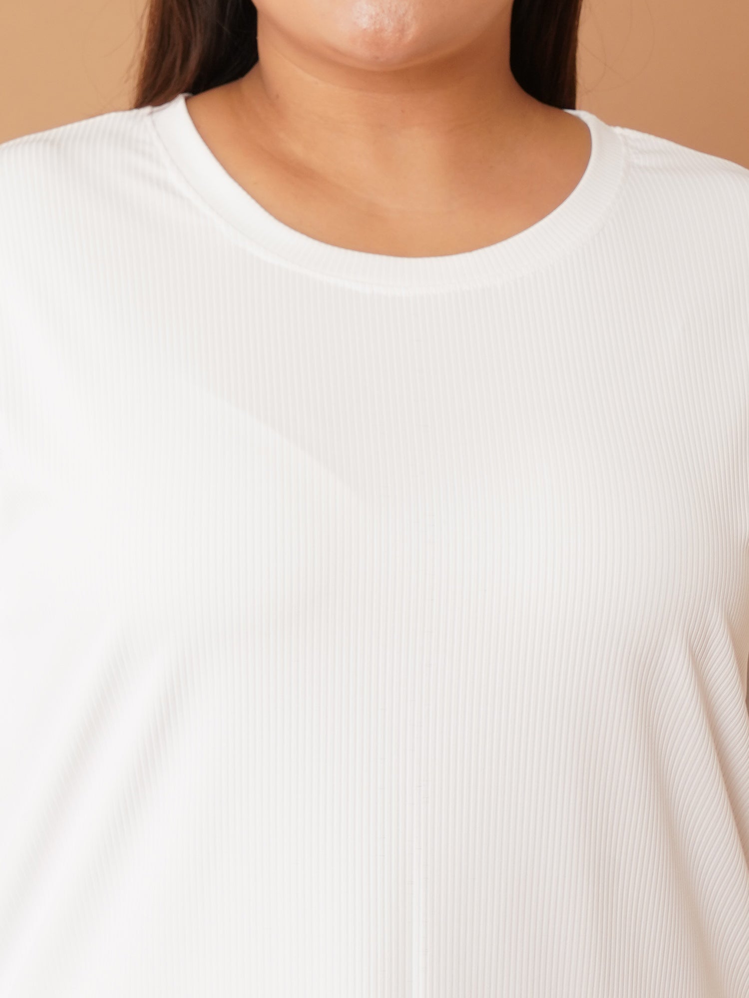 U&F Beyond White Ribbed Polyester Night Suit Set