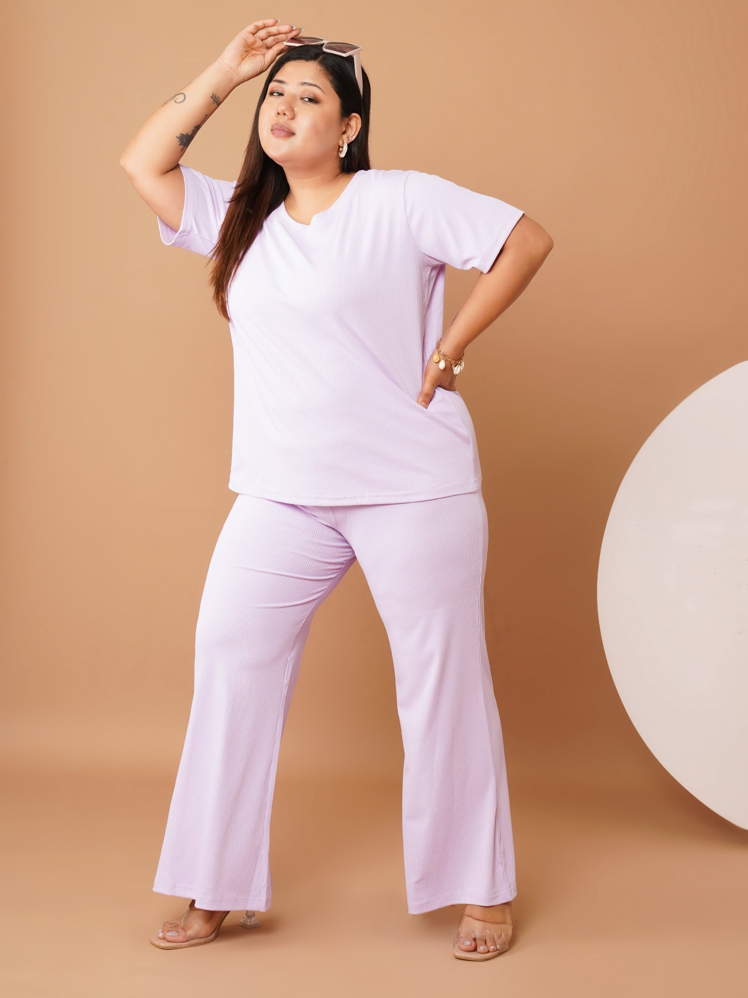U&F Beyond Lavender Ribbed Polyester Night Suit Set