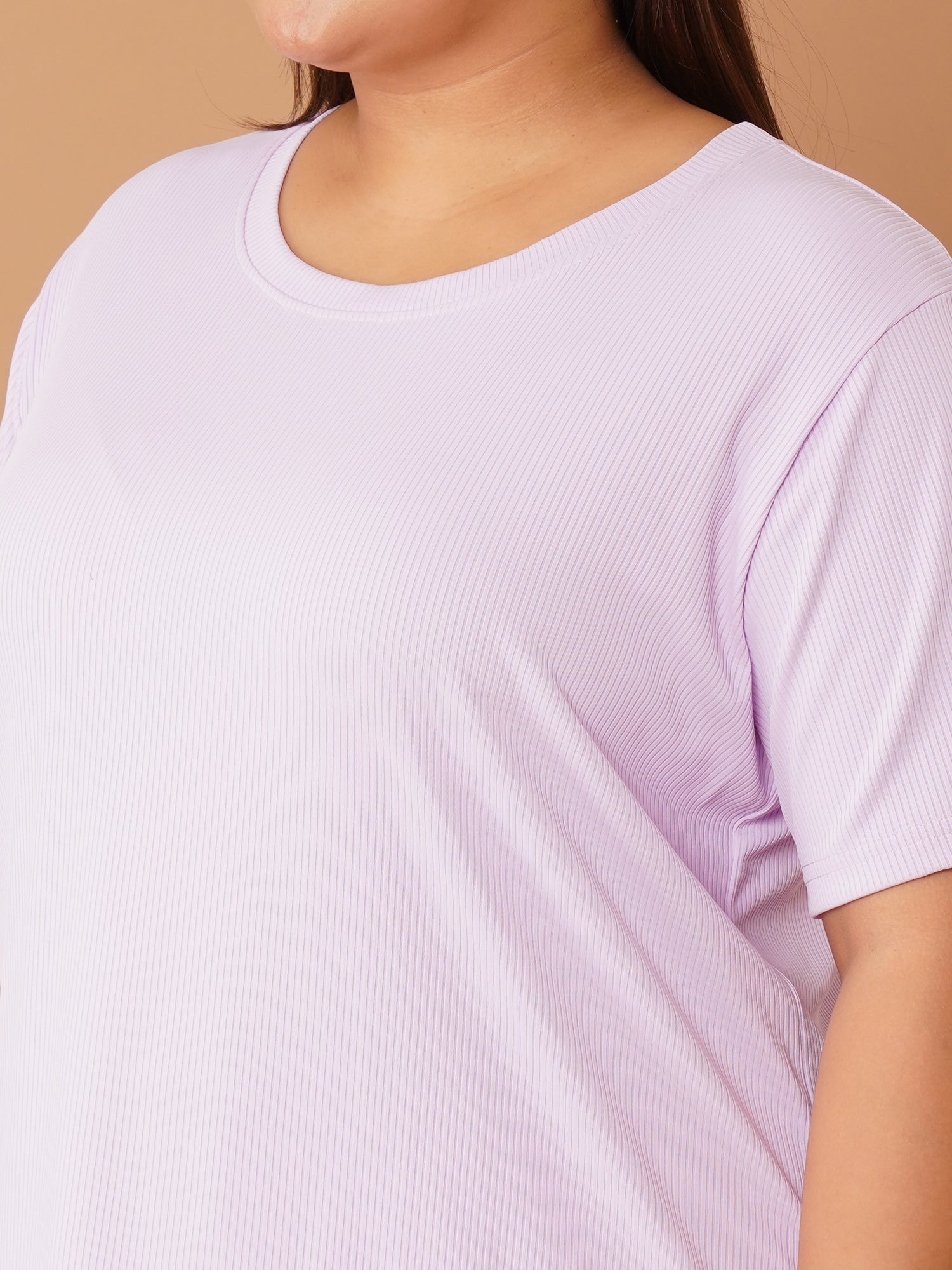 U&F Beyond Lavender Ribbed Polyester Night Suit Set