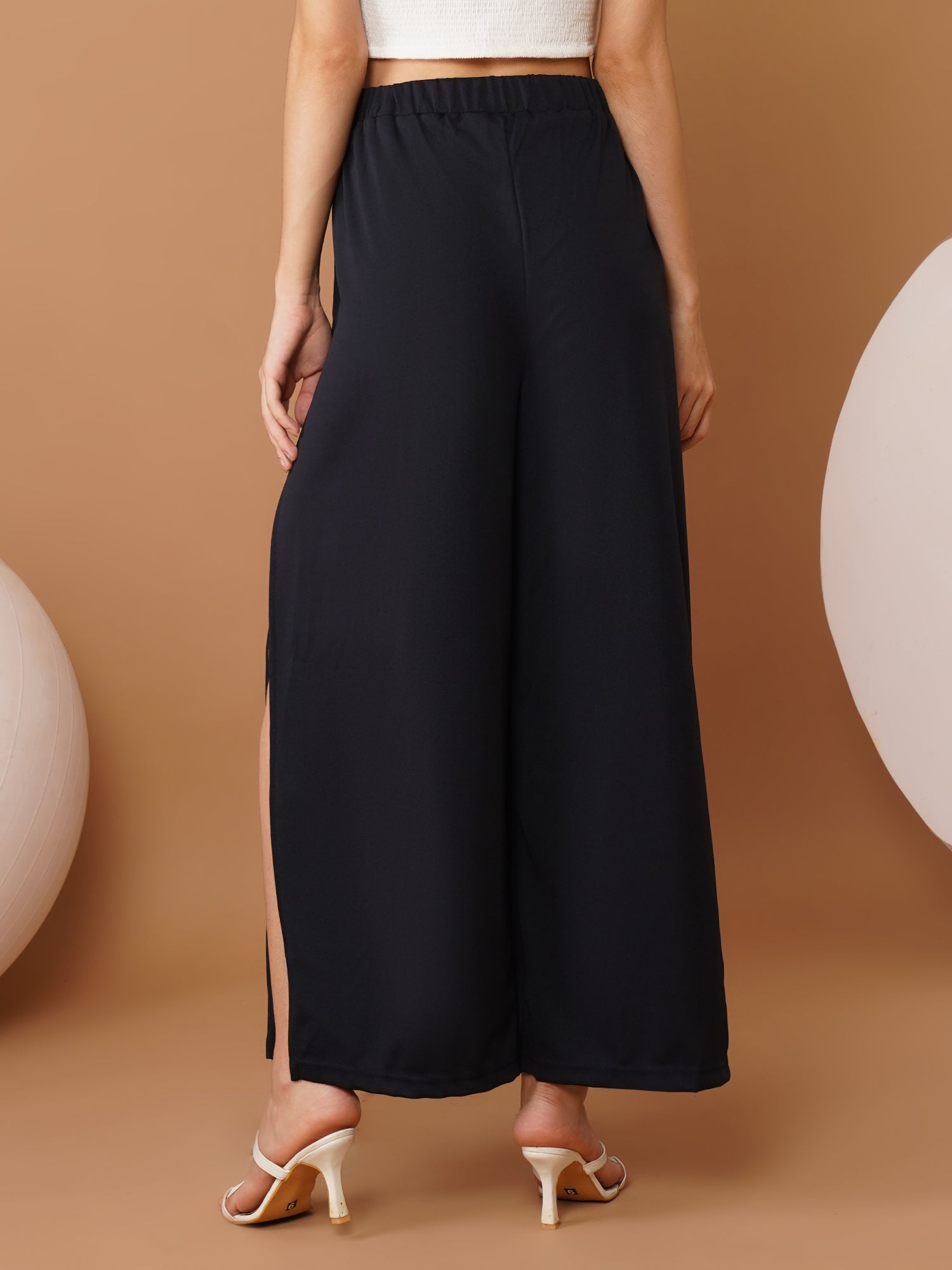U&F Women Original Mid-Rise Slits Loose Fit Wide Leg Trousers