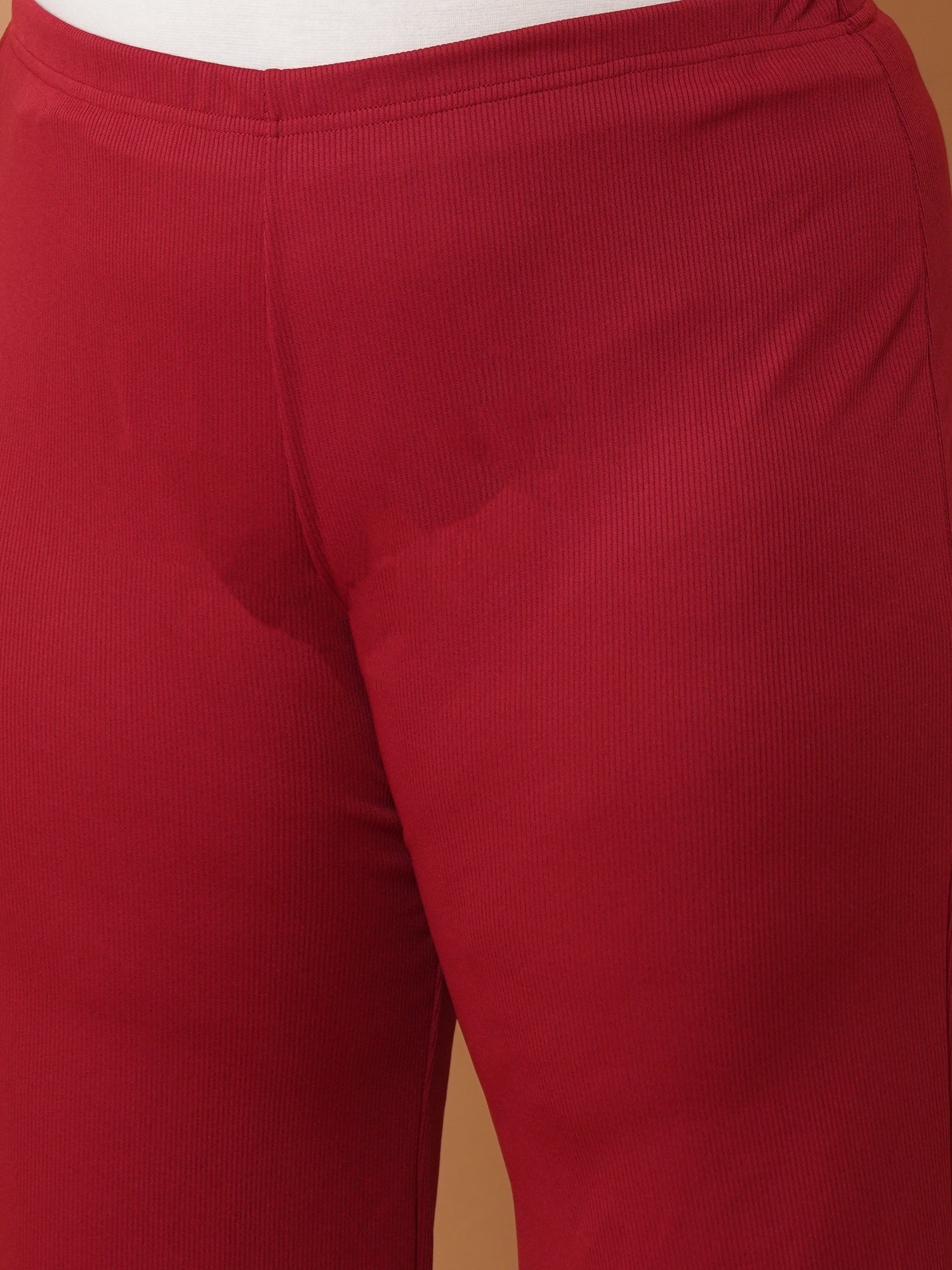 U&F Beyond Women Plus Size Maroon Solid Wide-Leg Trouser