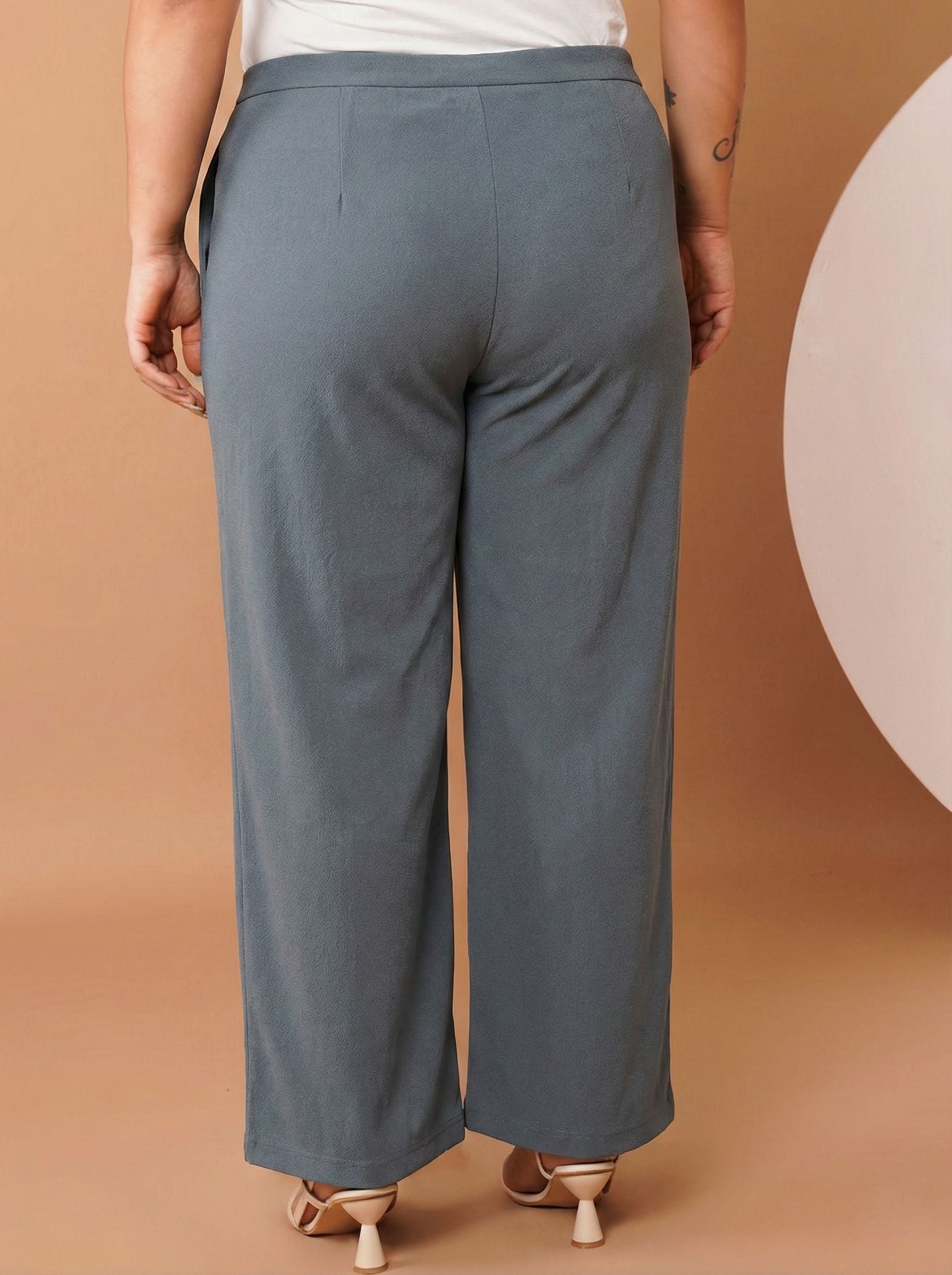 U&F Beyond Women Solid Grey Straight Fit Easy Wash Trousers