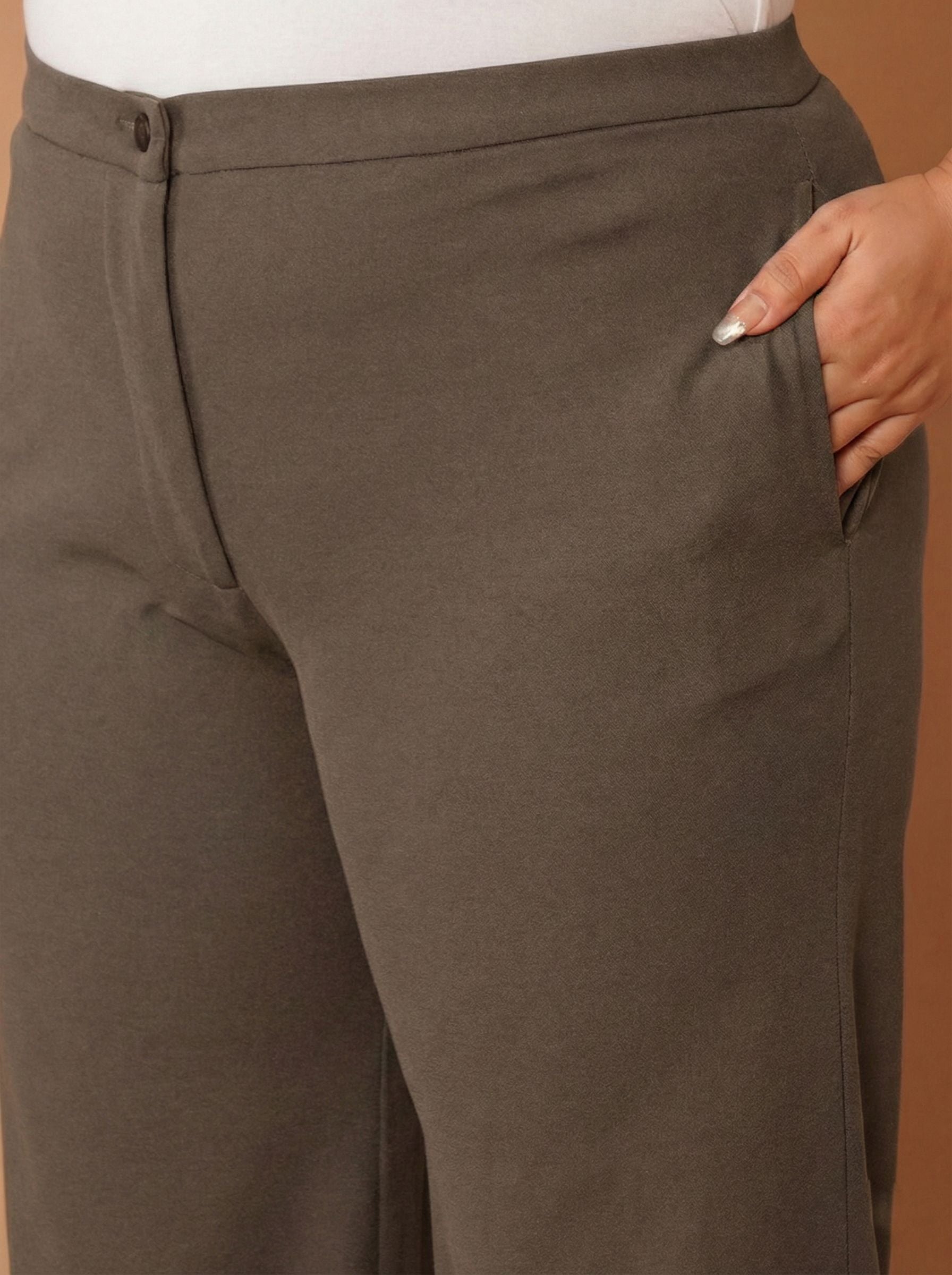 U&F Beyond Women Solid Brown Straight Fit Easy Wash Trousers