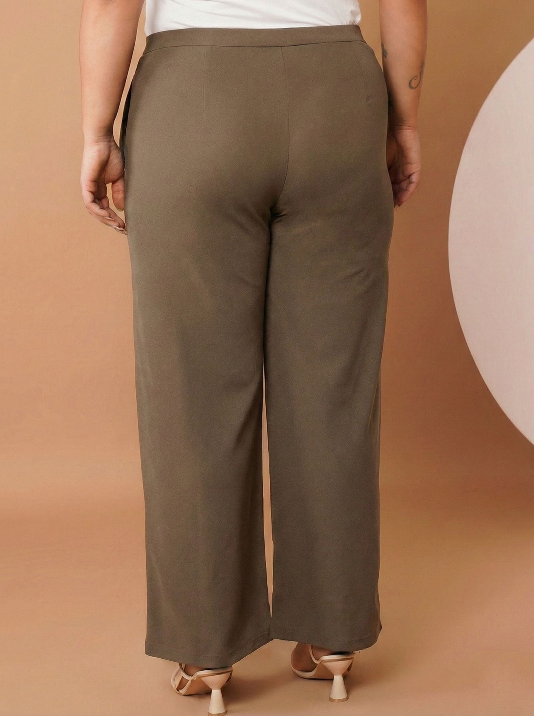 U&F Beyond Women Solid Brown Straight Fit Easy Wash Trousers