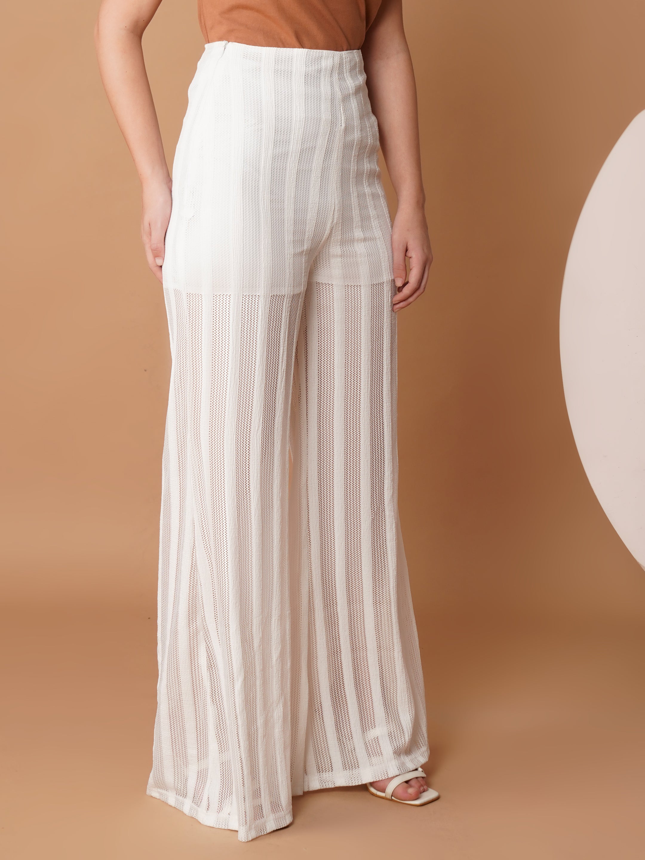 U&F White Sheer Wide-Leg High-Rise Trousers