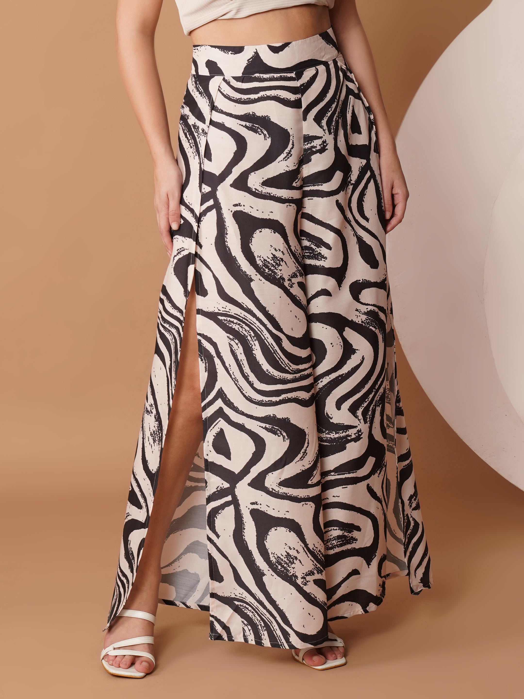 U&F Black Swirl Print Slit Palazzo
