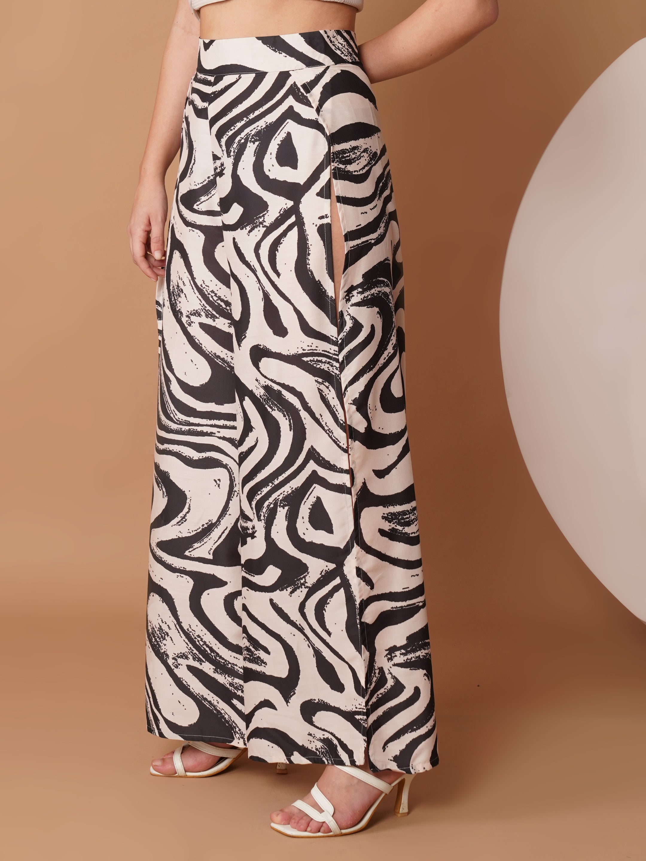 U&F Black Swirl Print Slit Palazzo